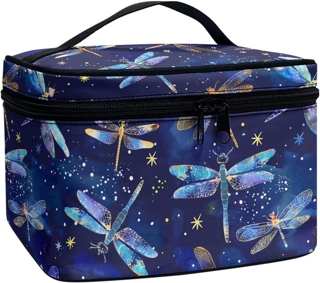 Comestic Bag for Women Blue Dragonfly Printed Makeup Brush Bag Exquisite Portable Travel Case for Toiletries Skin-Care Products with Versatile Uses