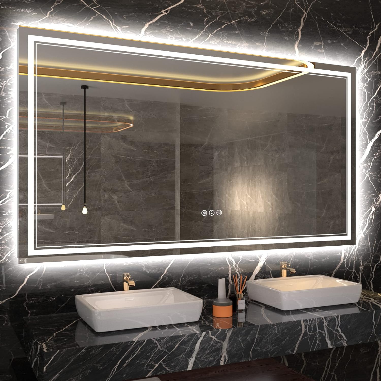 60 x 36 Inch LED Bathroom Mirror with Lights, Large Led Vanity Mirror,Backlit and Front Lighted Bathroom Mirror for Wall,Anti-Fog, 3 Colors Dimmable, Memory,ETL Listed