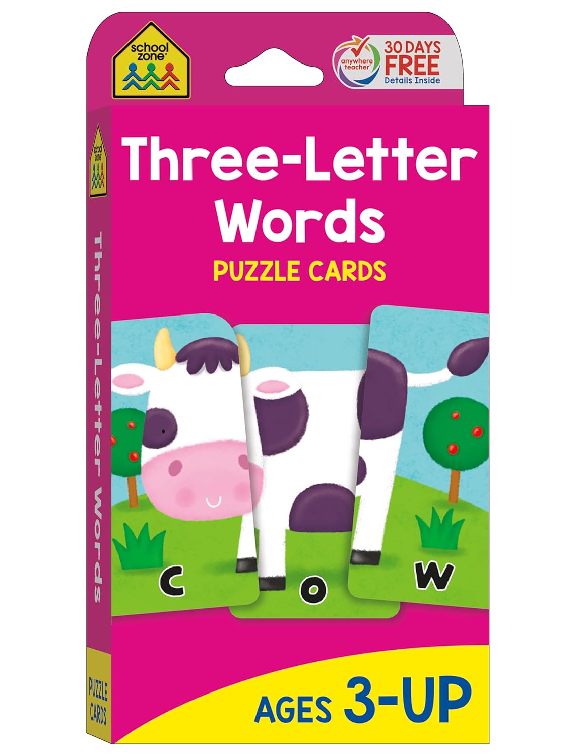 School Zone Spell Three-Letter Words Puzzle Cards: Preschool to Kindergarten, Letters, Letter Recognition, Word-Picture Recognition, Spelling, and More