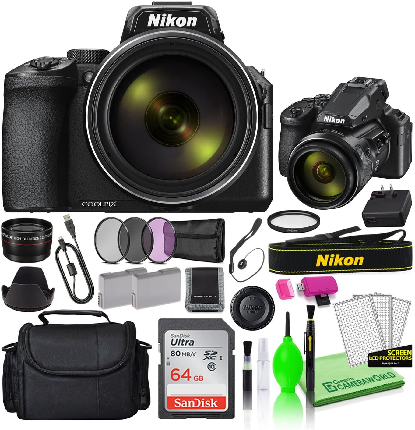 Nikon COOLPIX P950 16MP Digital Camera (26532) Bundle Kit with 64GB Ultra SD Card + Large Camera Bag + Filter Kit + Spare Battery + Telephoto Lens + More