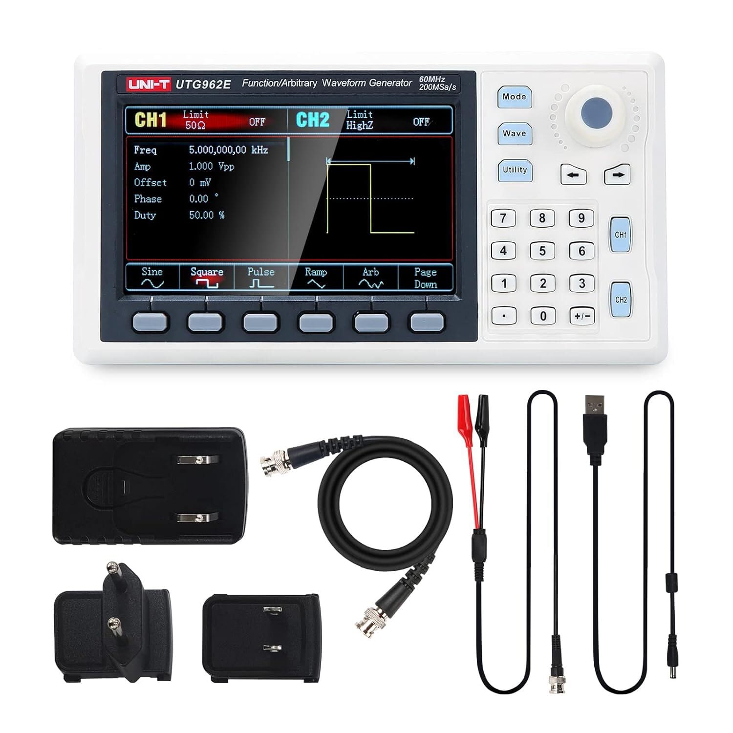 UNI-T UTG962E Arbitrary Waveform Generator Function Generator Kit 60Mhz Dual-Channel 200MSa/s 14 Bits Frequency Signal Generator