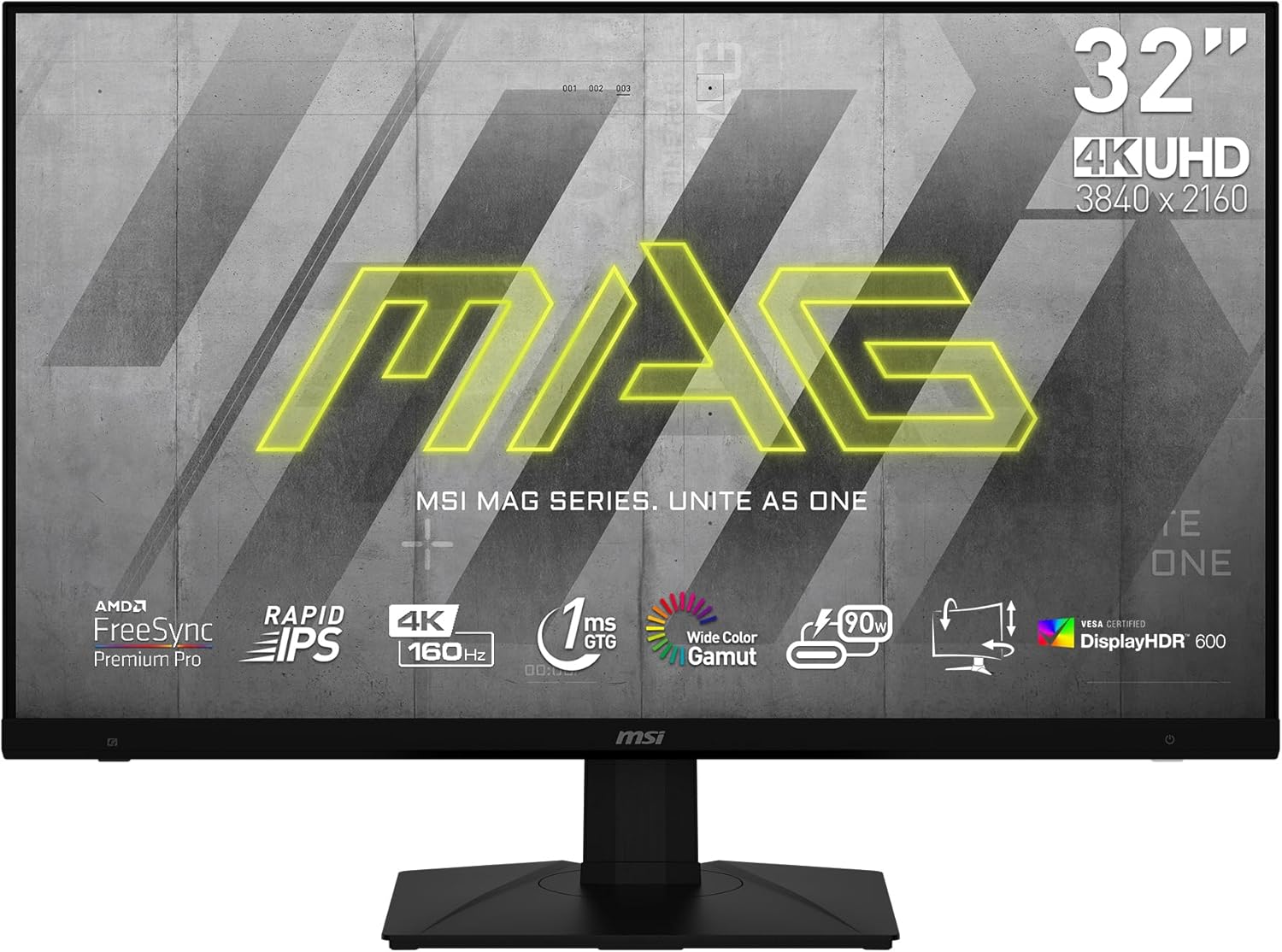 MSI MAG323UPF, 32″ 3840 x 2160 (UHD), 4K Rapid IPS Gaming Monitor, 1 ms, 160Hz, FreeSync Premium, HDR600, FreeSync Premium Pro, HDMI, DisplayPort, Tilt, Swivel, Pivot and Height Adjustable.