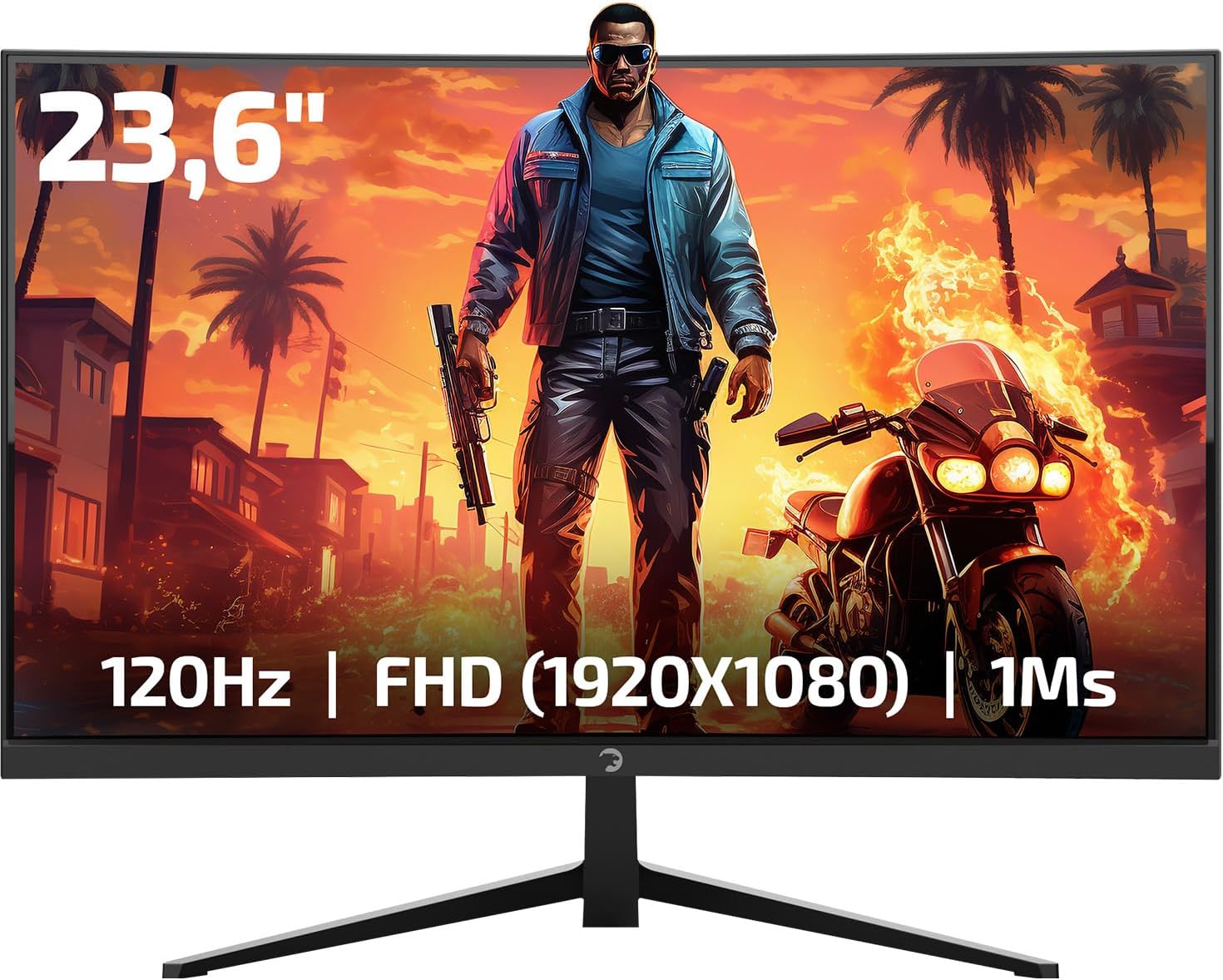 GAMEPOWER F10 23.6 Inch Curved Gaming Monitor, 120Hz 1080p Display, 1ms Response Time, AMD FreeSync, HDR Support, 125% sRGB, RGB Backlight, Dual Speakers, Zero Frame Design, HDMI and VGA Inputs,1800R