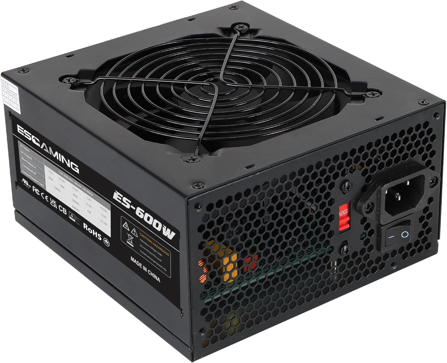 600W ATX Power Supply PSU, ESGAMING with 120mm Ultra Quiet Cooling Fan All Protections