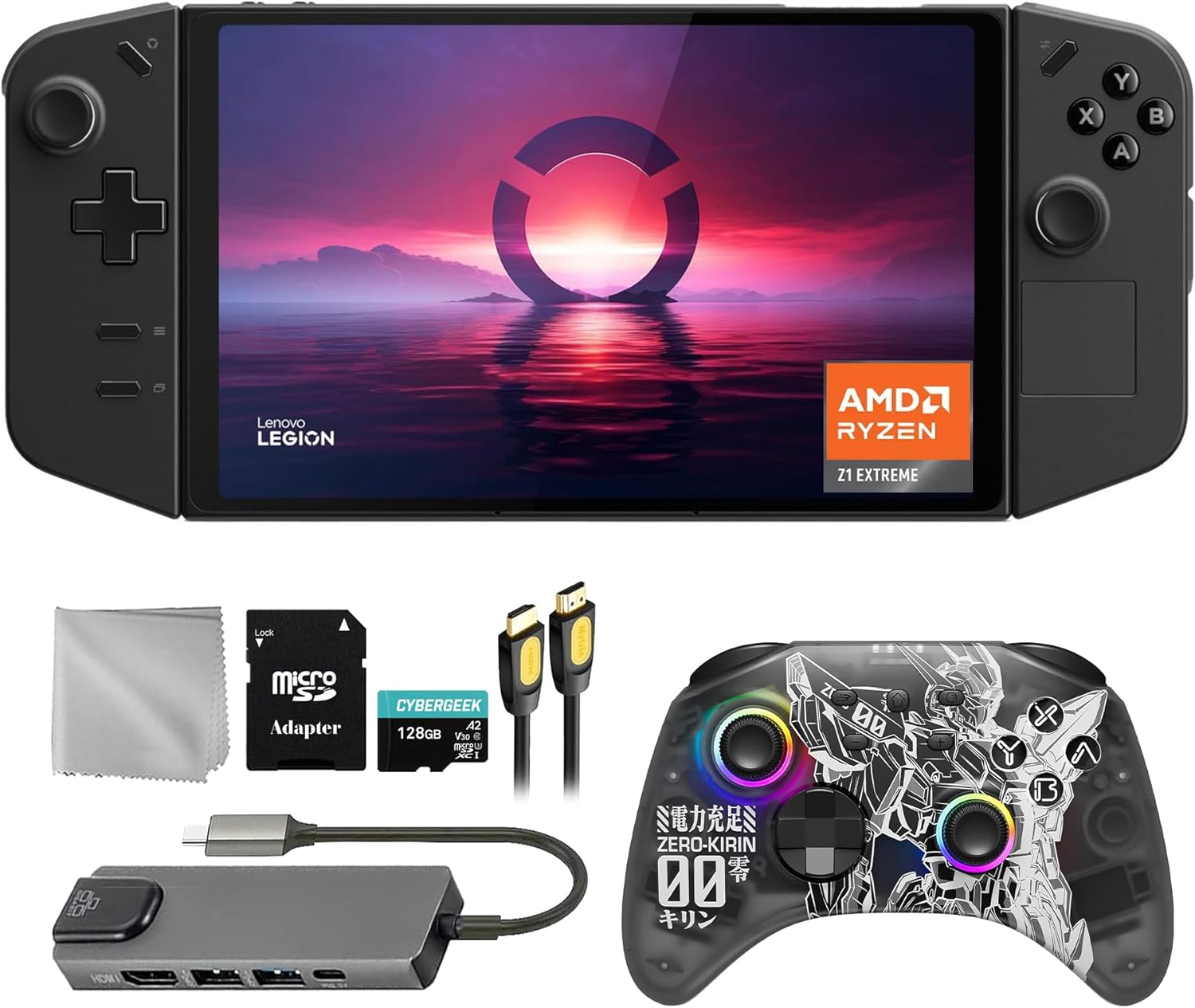 Lenovo Legion Go 512GB Gaming Handheld 8.8-inch Touchscreen 144Hz 2K QHD AMD Ryzen Z1 Extreme Processor, Zero-Kirin Wireless Pro Controller, Hub, 128GB MicroSD Card, 5 Accessory: 6 in 1 Bundle