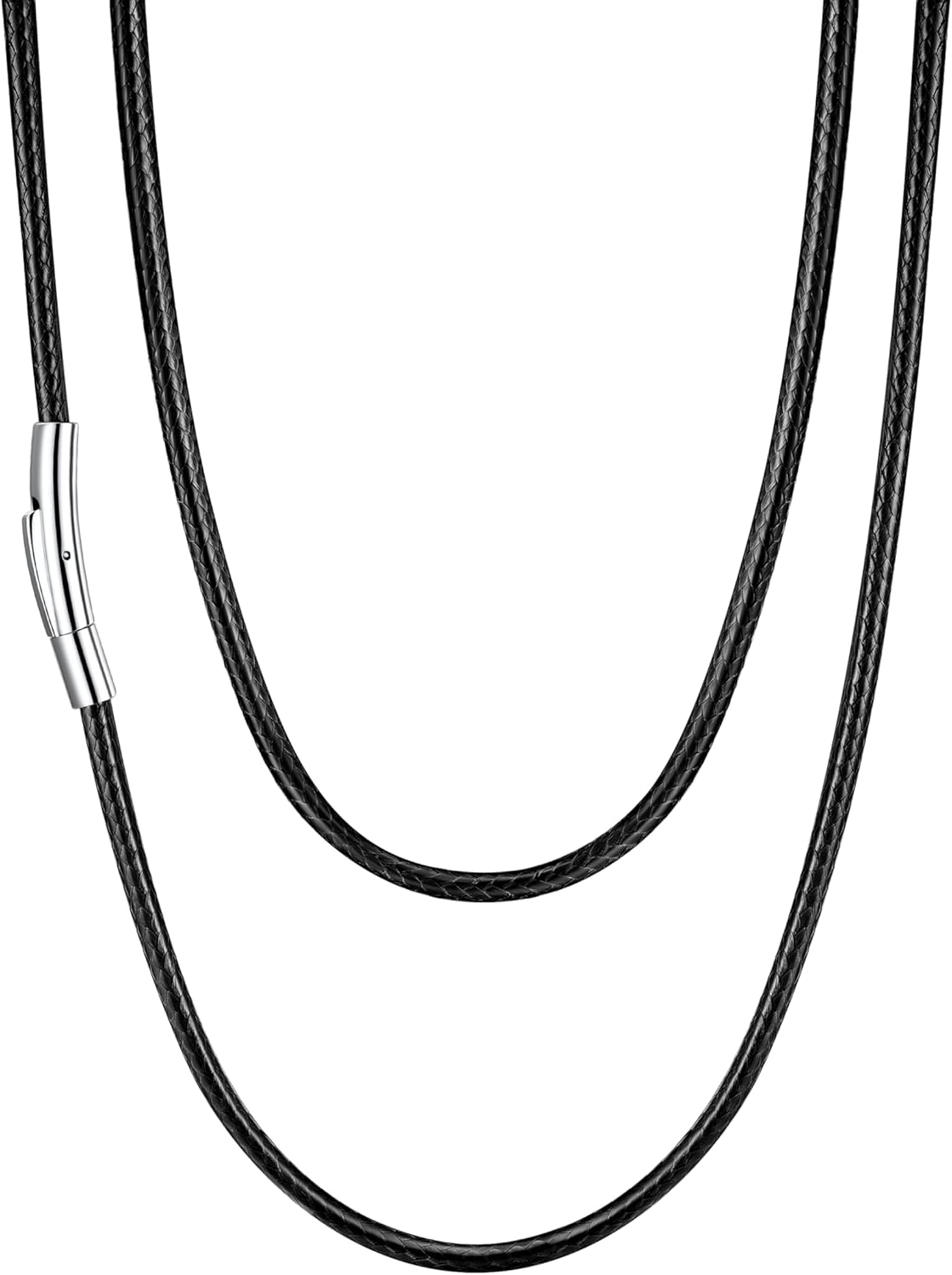 U7 2mm 3mm Black/Brown Leather Cord Necklace with Customizable Stainless Steel/Black Clasp, Men Women Woven Wax Rope Chain for Pendant,Length 16″ 18″ 20″ 22″ 24″ 26″ 28″ 30″