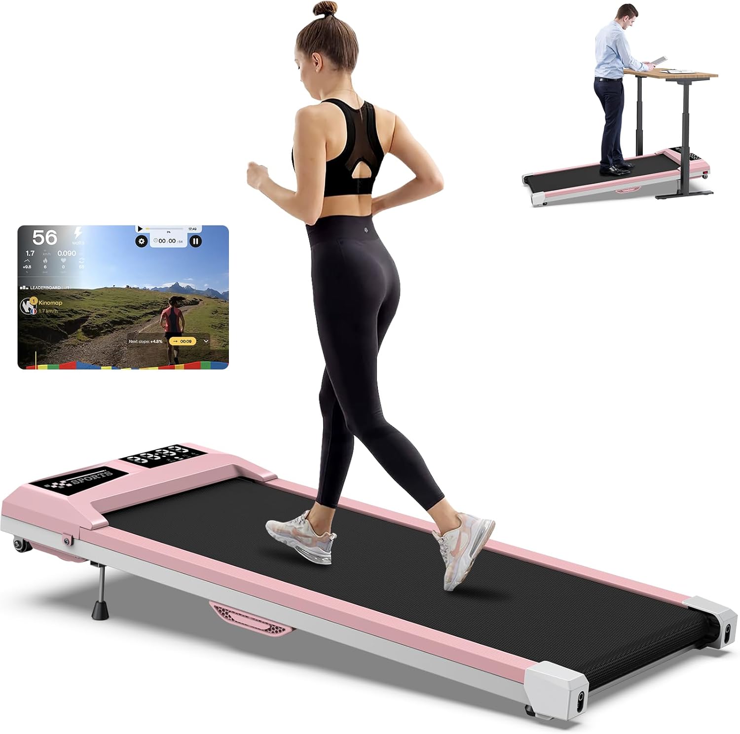 WELLFIT 10% Incline Walking Pad, 300lb Capacity Under Desk Treadmill, Only 39lb Lightweight Smart Treadmill with Widen Belt, Portable Treadmills Work with KINOMAP Apple Health for Home Office Small