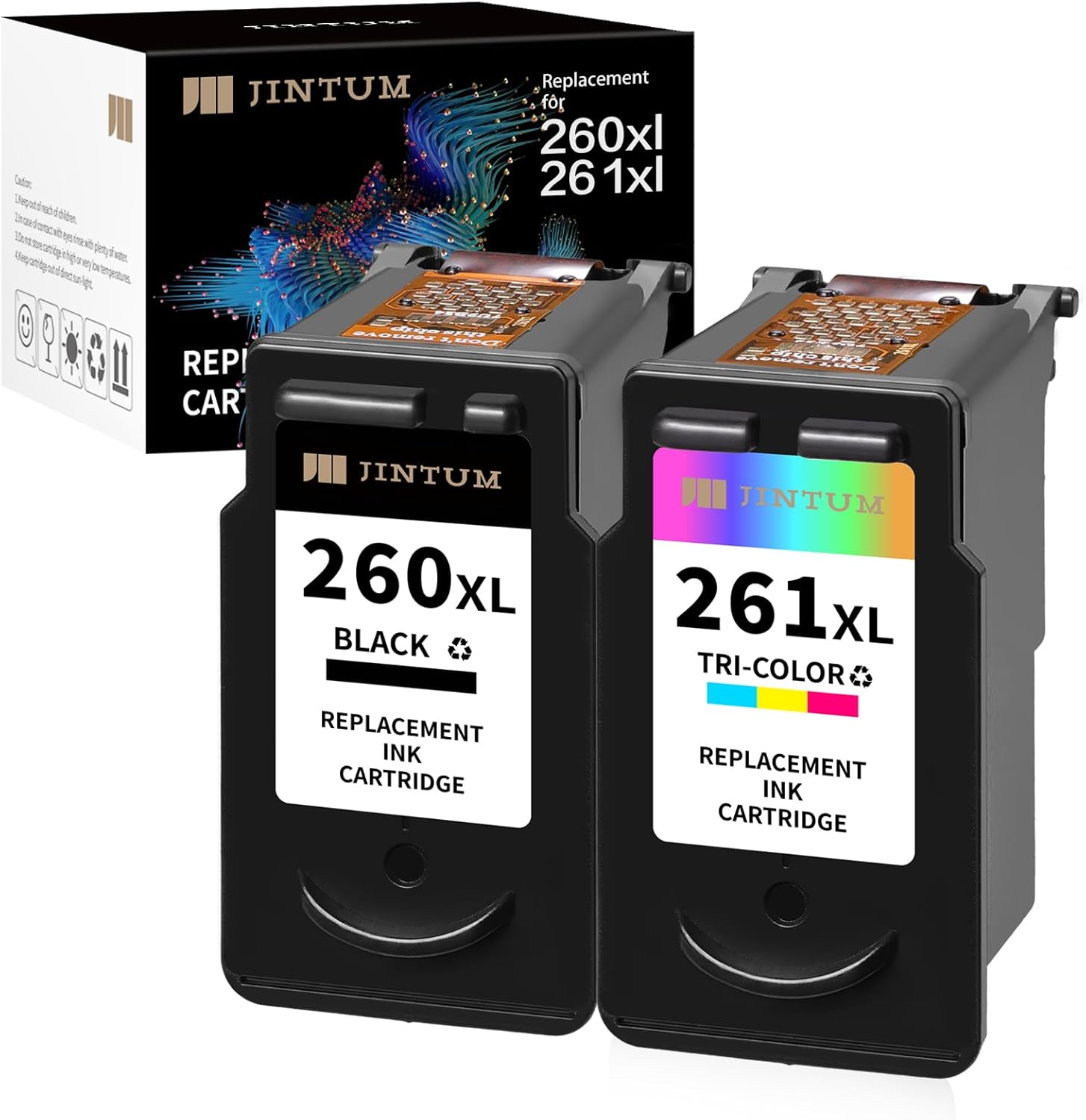 JINTUM 260 and 261 Ink Cartridge Compatible with Canon Canon 260XL and 261XL Ink Cartridges for Canon TS6420a TS6420 TR7020a TR7020 TS5320 Printer Ink (1 Black, 1 Tri-Color)