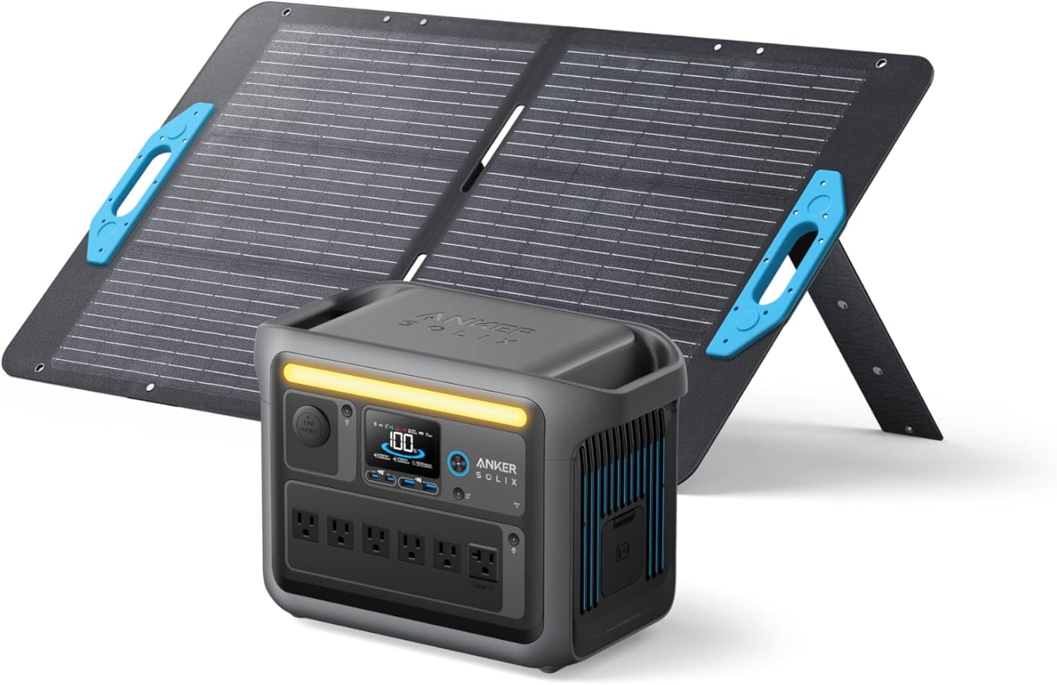 Anker SOLIX C1000 Portable Power Station with 100W Solar Panel, 1800W Solar Generator, 1056wh LFP (LiFePO4) Battery, 6 AC Outlets, Up to 2400W for Home, Power Outages, and Outdoor Camping