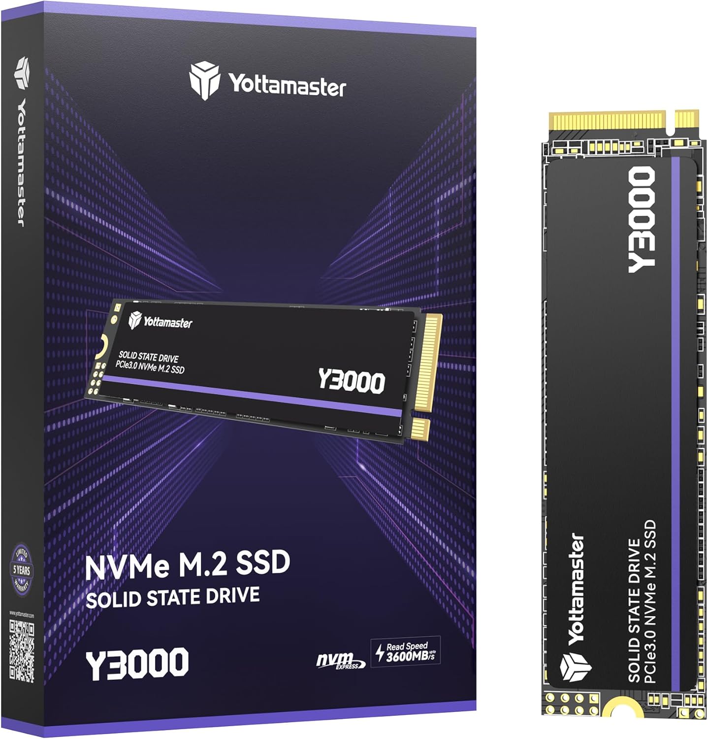 Yottamaster Y3000 1TB SSD M.2 PCIe 3.0, Up to 3100MB/s, M.2 2280 NVMe Internal Solid State Drive with SLC Cache 3D NAND, Upgrade Storage for PC Computer, Laptop, Gaming