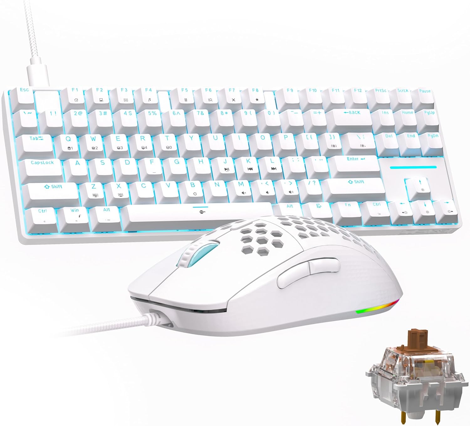 TMKB 75% Keyboard and Mouse Combo, Falcon M1SE Ultralight Honeycomb Gaming Mouse and T87SE TKL Mechanical Keyboard Combo