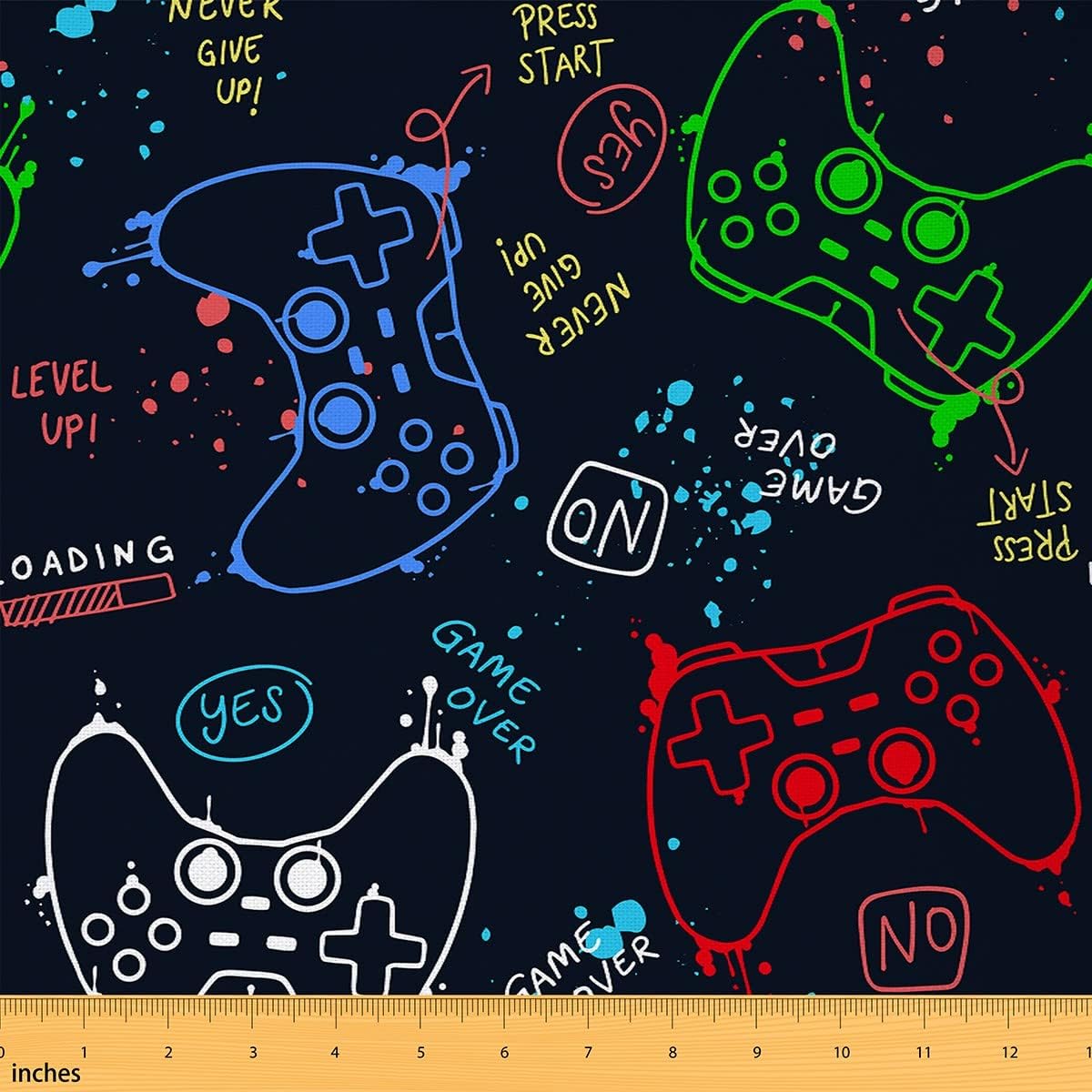 Boys Gamer Fabric by The Yard, Cartoon Gaming Upholstery Fabric, Video Games Controller Decorative Fabric, Kids Teen Girls Gamepad Indoor Outdoor Fabric for Quilting Sewing, Red Blue Green, 1 Yard