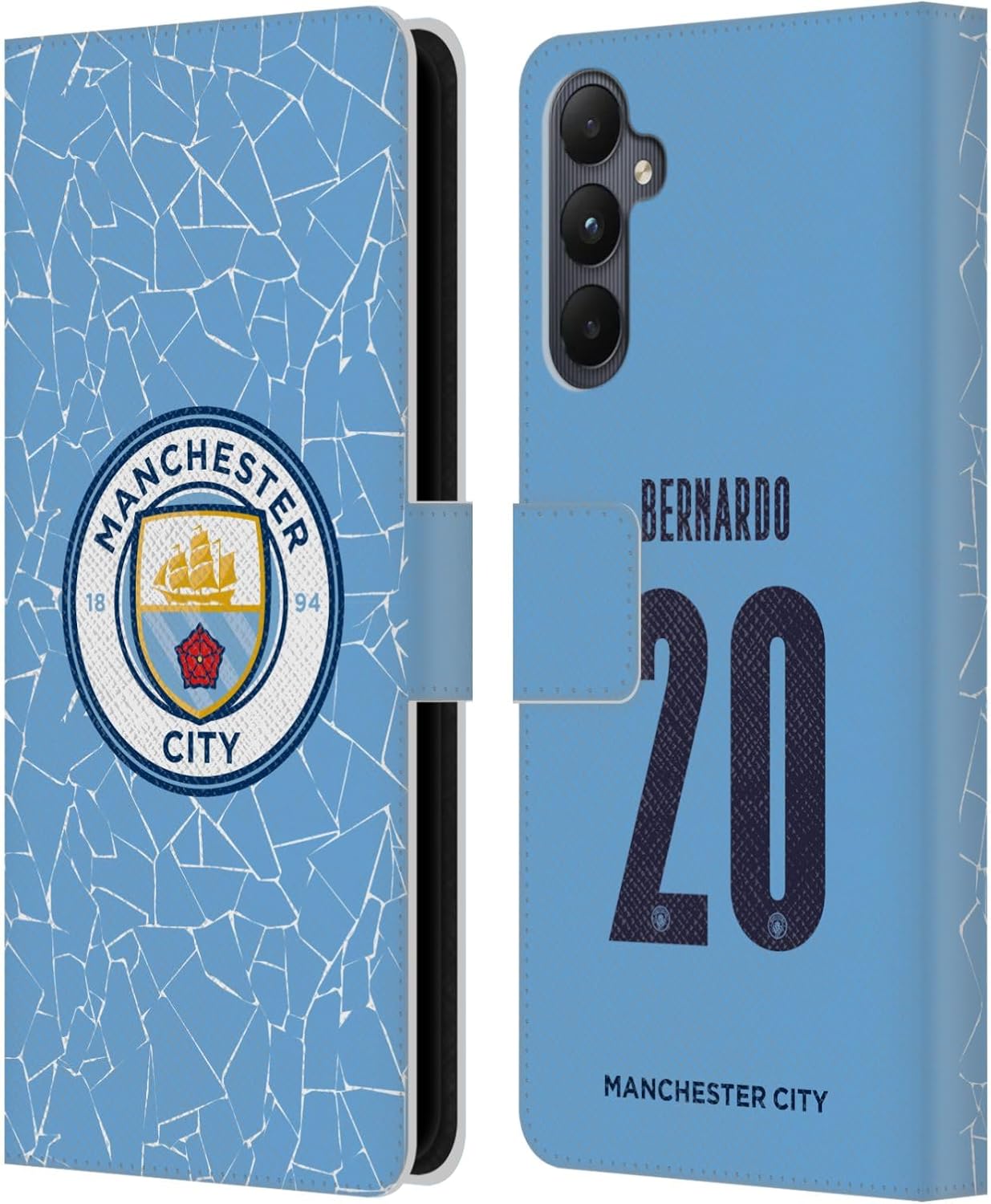 Head Case Designs Officially Licensed Manchester City Man City FC Bernardo Silva 2020/21 Players Home Kit Group 1 Leather Book Wallet Case Cover Compatible with Samsung Galaxy A05s