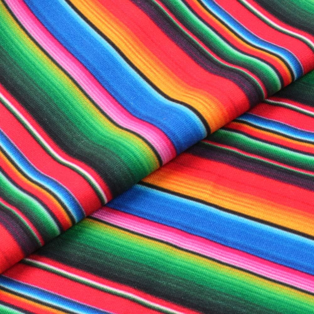 David Angie Colorful Ethnic Stripe Printed Double Brushed Polyester Fabric Soft Smooth 4 Way Stretch Knit Fabric by The Yard for Dress Sewing (Colorful)