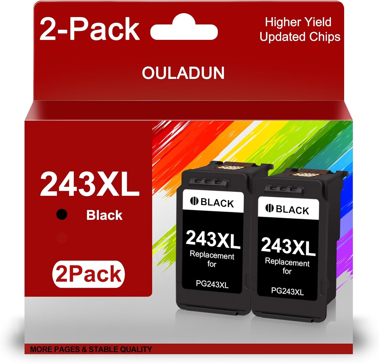 PG-243XL Black Ink Cartridges Combo Pack Replacement for Canon PG-243 243XL 243 2 Pack for Pixma MX490 MX492 TR4520 TS3322 TR4522 TS3122 MG2922 MG2520 MG2522 Printers （2 Black）