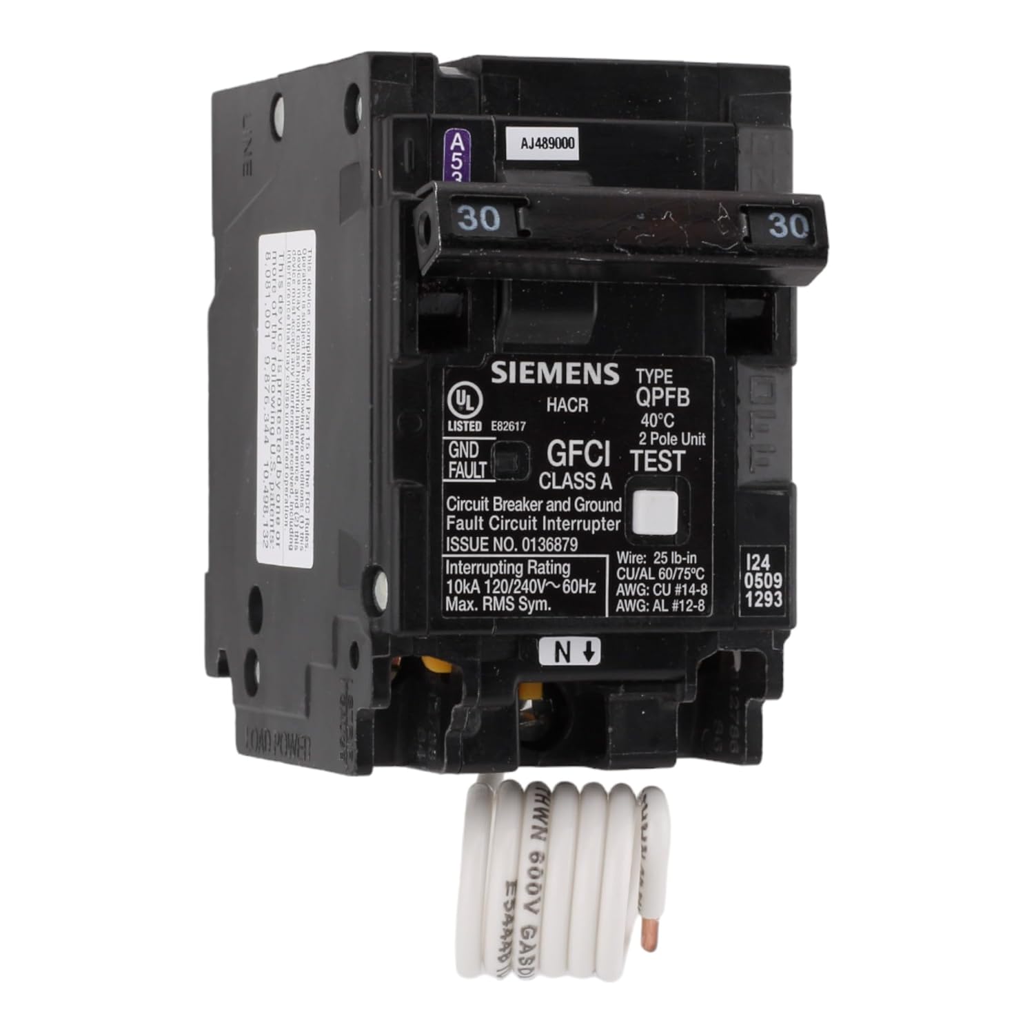 Siemens Q230GF 30 Amp Double Pole Ground Fault Circuit Breaker – 240 Volt, Plug-in, UL Listed