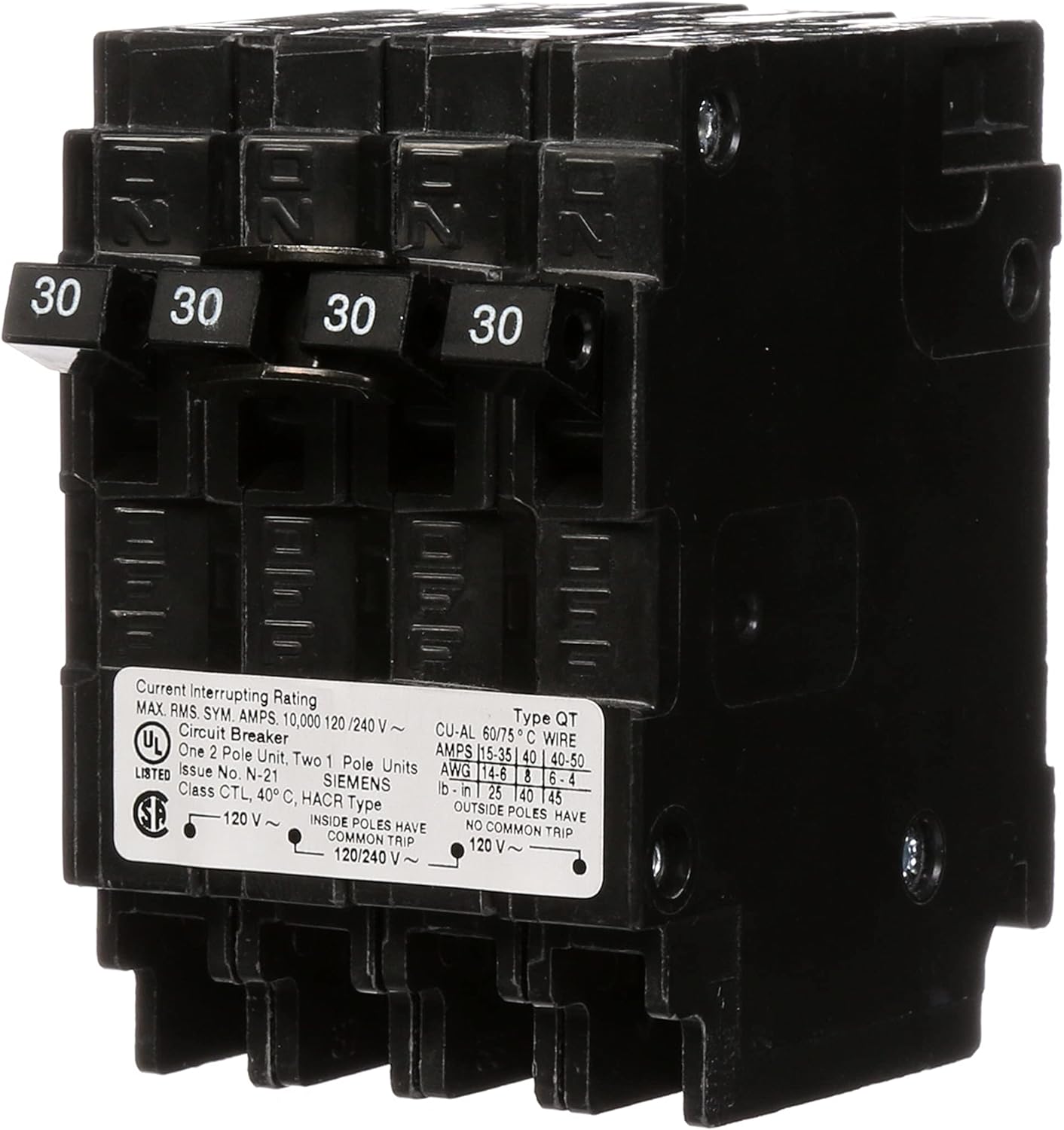 Siemens Q23030CT 30-Amp Double Pole Two 30-Amp Single Pole Circuit Breaker