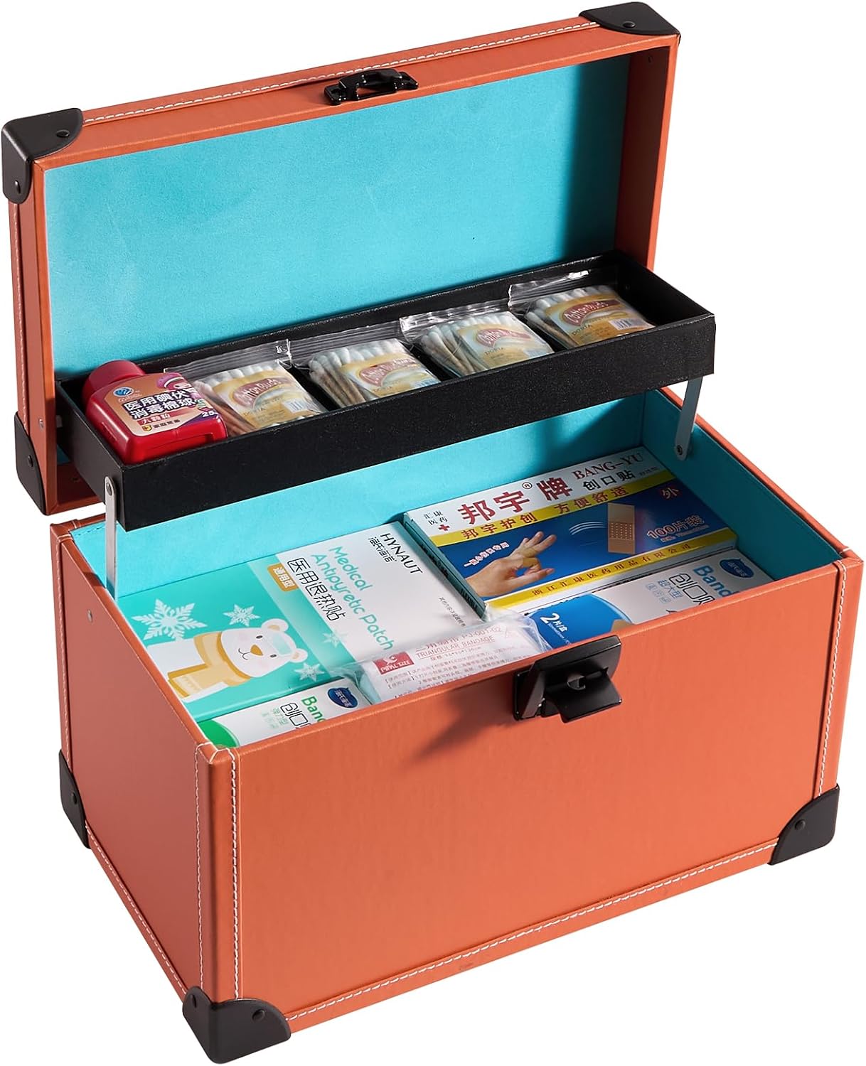 Medicine Lock Box -13.4 x 8.3 x 7.5 Inch（Large ）- Orange with Tray – Childproof Medication Lock Organizer, Medication Lock Box with Key, Locking Box with Portable Storage Case