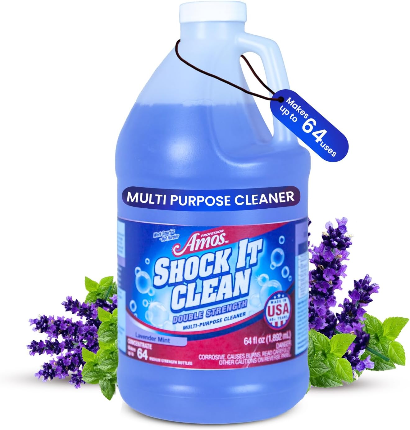 Professor Amos’ Shock It Clean Scented Concentrate Cleaner Laundry Booster, Stain Remover, Carpet Cleaner, Kitchen and bathroom Cleaner, Indoor and Outdoor (Lavender, 64 Oz – Gallon)