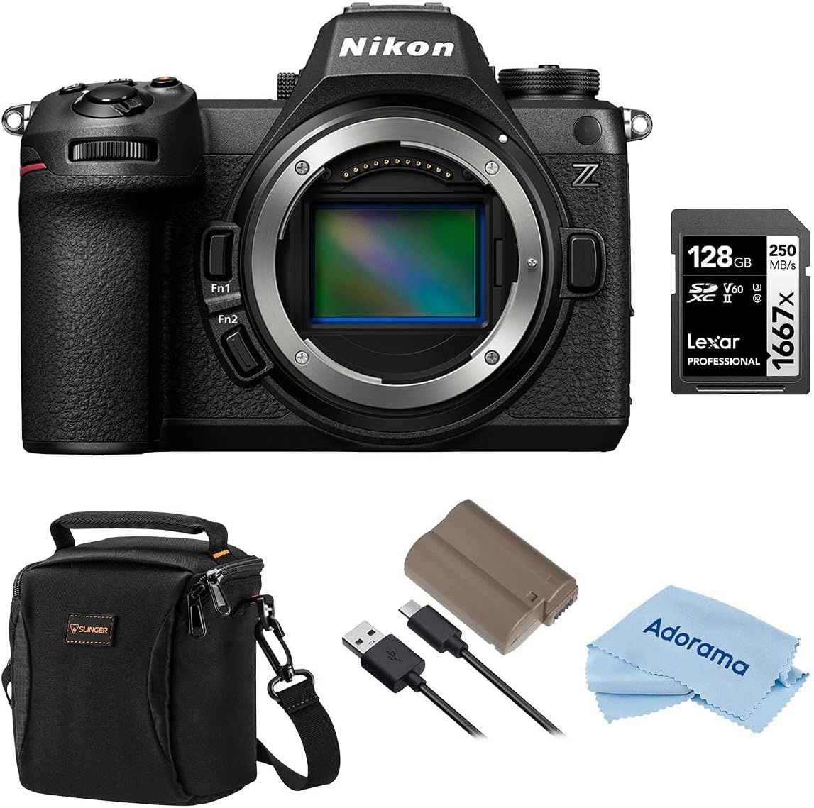 Nikon Z6III Mirrorless Camera, Bundle with Silver Series 128GB UHS-II SDXC Memory Card, EN-EL15c Lithium-Ion Battery, Alpine 120 Shoulder Bag, Cleaning Cloth