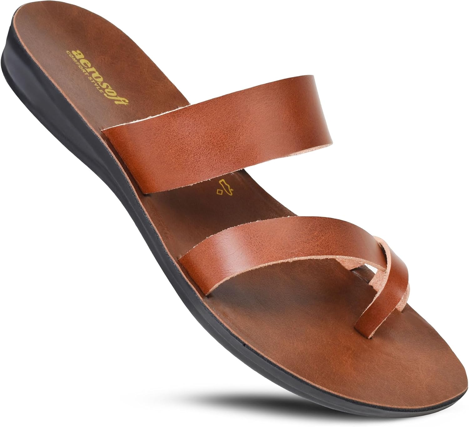 Aerosoft Split Toe Strap Man-Made Leather Ladies Cute Slides Outdoor Travel Dressy Flats Comfortable Walking Casual Summer Sandals for Women Fashion Footwear