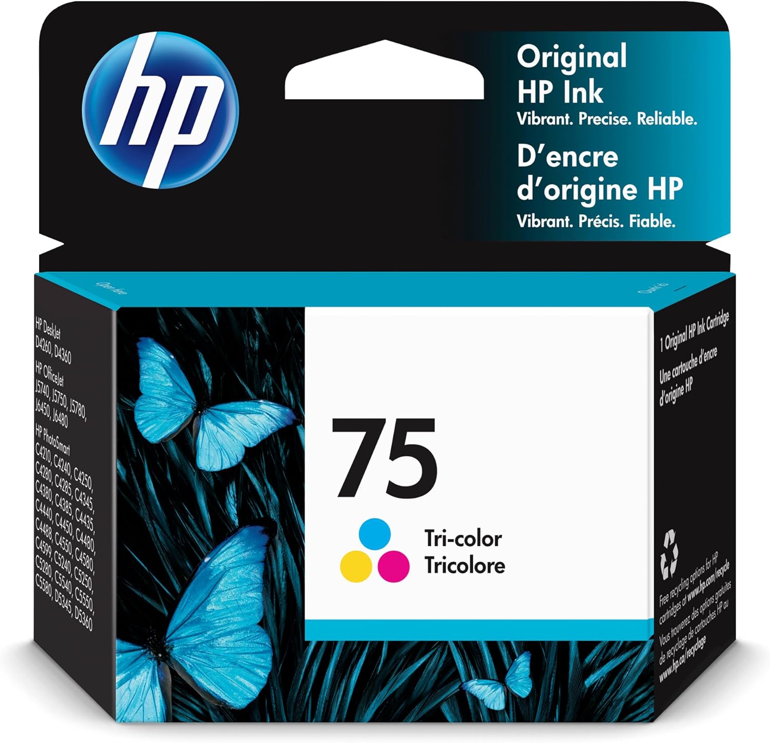 HP 75 Tri-color Ink Cartridge | Works with HP DeskJet D4260, D4360; HP OfficeJet J5700, J6400; HP PhotoSmart C4200, C4300, C4400, C4500, C5200, C5500, D5300 Series | CB337WN