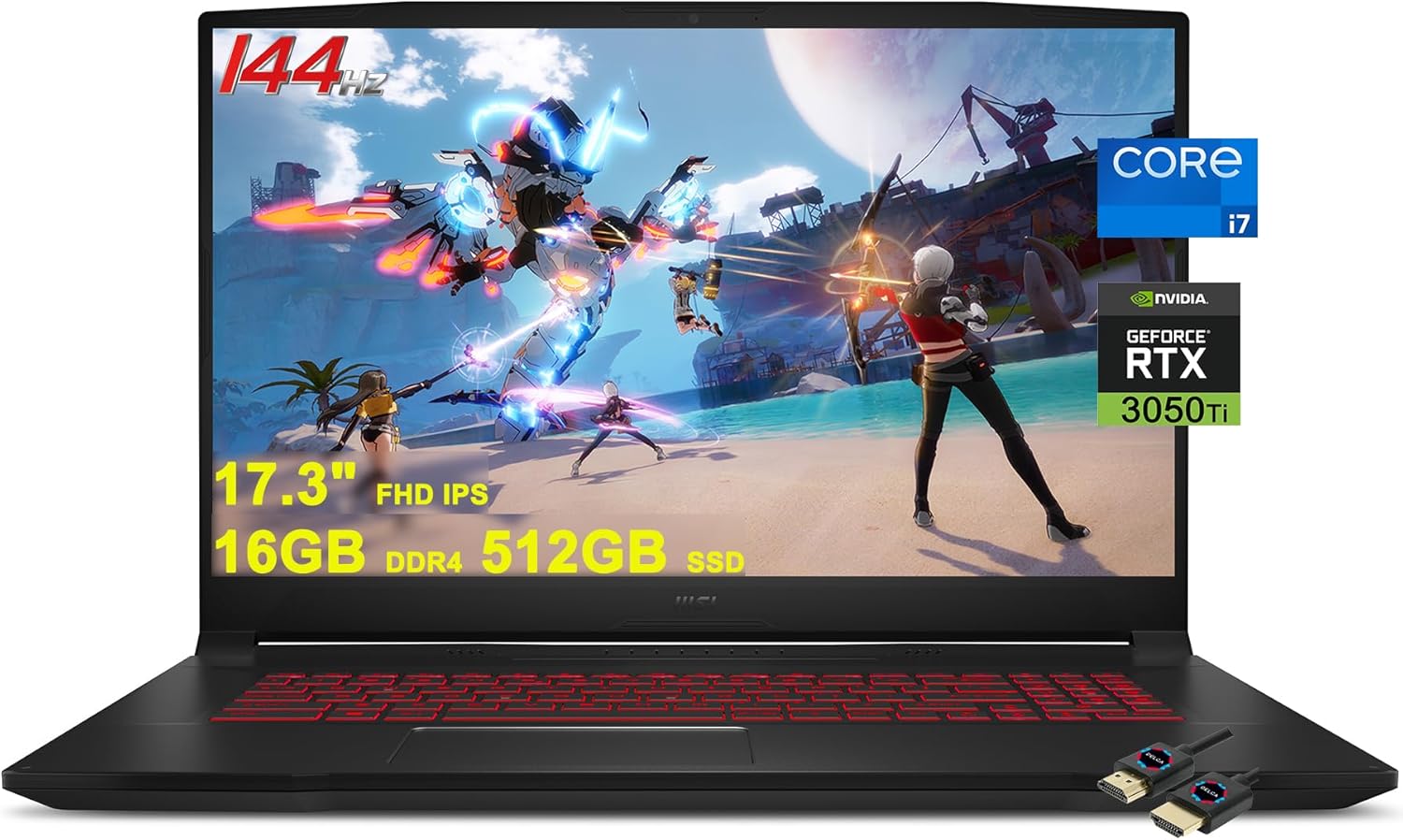 MSI Katana GF76 17 Gaming Laptop I 17.3″ Full HD IPS 144Hz Thin Bezel I 11th Gen Intel 8-Core i7-11800H I 16GB DDR4 512GB SSD I GeForce RTX 3050 Ti 4GB I Backlit USB-C Win10 + 32GB MicroSD Card