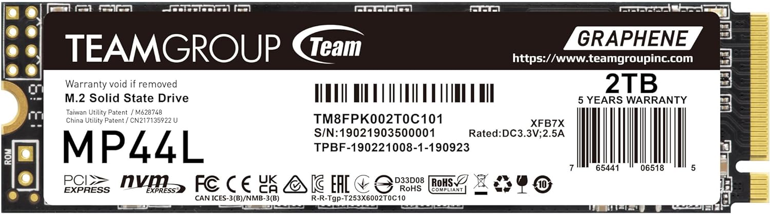 TEAMGROUP MP44L 2TB SLC Cache NVMe 1.4 PCIe Gen 4×4 M.2 2280 Laptop&Desktop SSD (R/W Speed up to 4,800/4,400MB/s) TM8FPK002T0C101