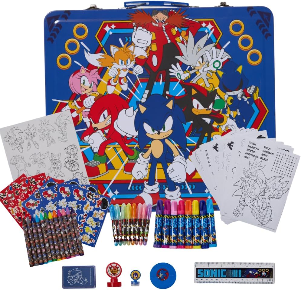 Innovative Designs Sonic The Hedgehog Deluxe Activity Set for Kids with Carrying Tin, Coloring Sheets, Stickers, & Art Supplies, 200+ Pieces