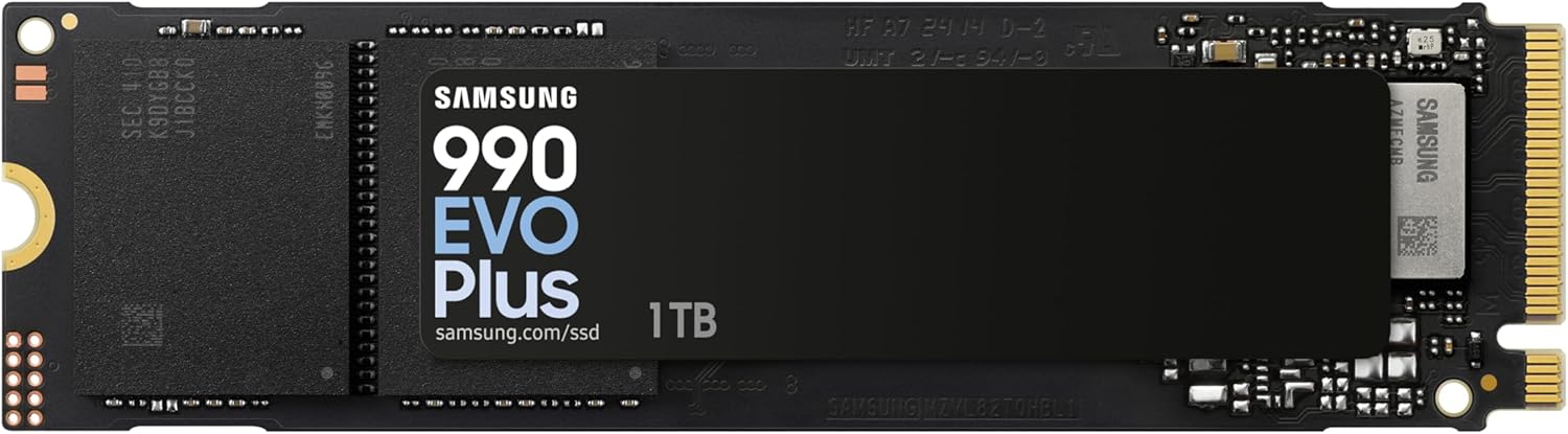 Samsung Internal SSD 990 Evo Plus NVMe M.2 PCIe 4.0 x 4/5.0×2, 1 TB, Read Speed up to 7150MB/s, Intelligent Turbo Write 2.0, Perfect for Gaming and Working, MZ-V9S1T0BW