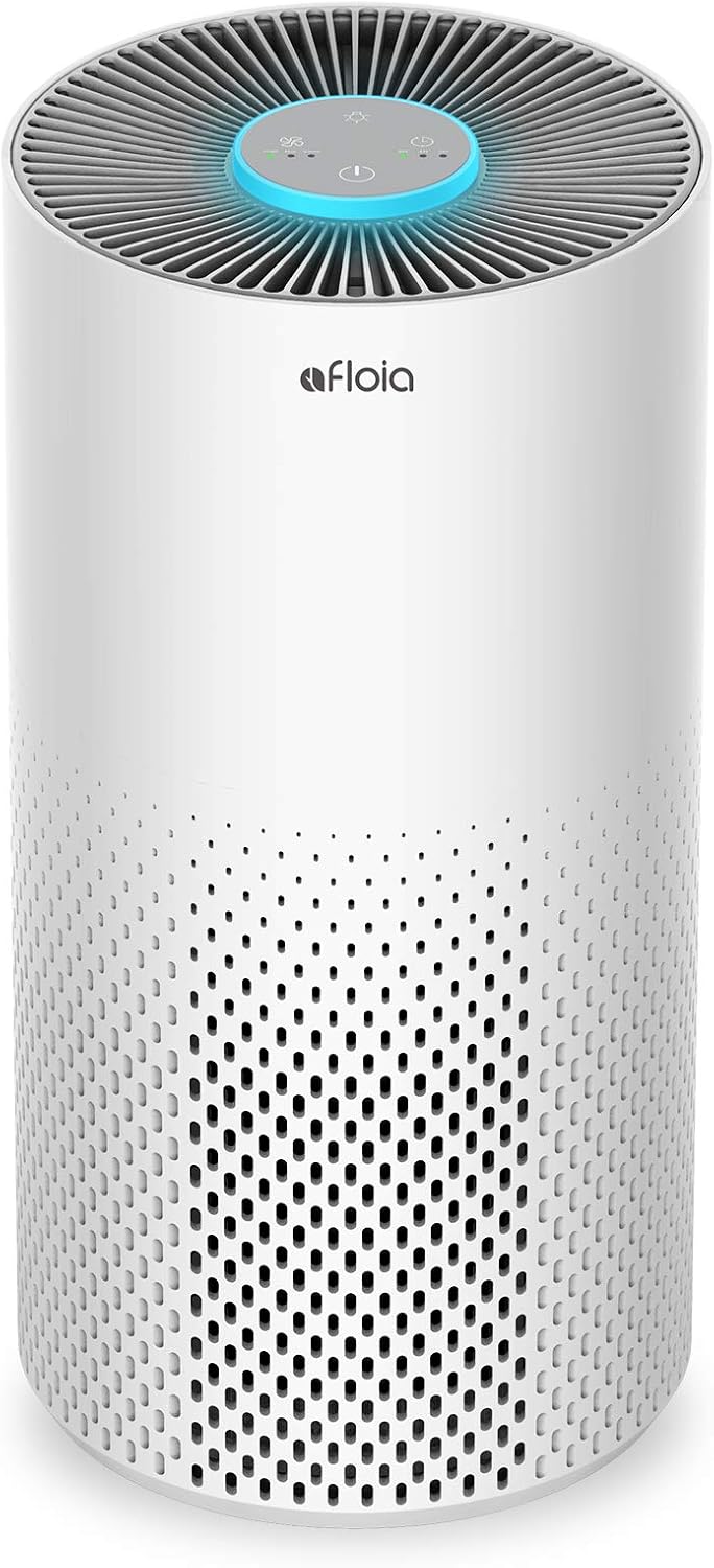 Afloia Air Purifiers for Home Bedroom Large Room Up to 1076 Ft², True HEPA Filter Air Purifier for Pets Dust Pollen Allergies Dander Mold Odor Smoke, 22dB&7 Color Light, Kilo White