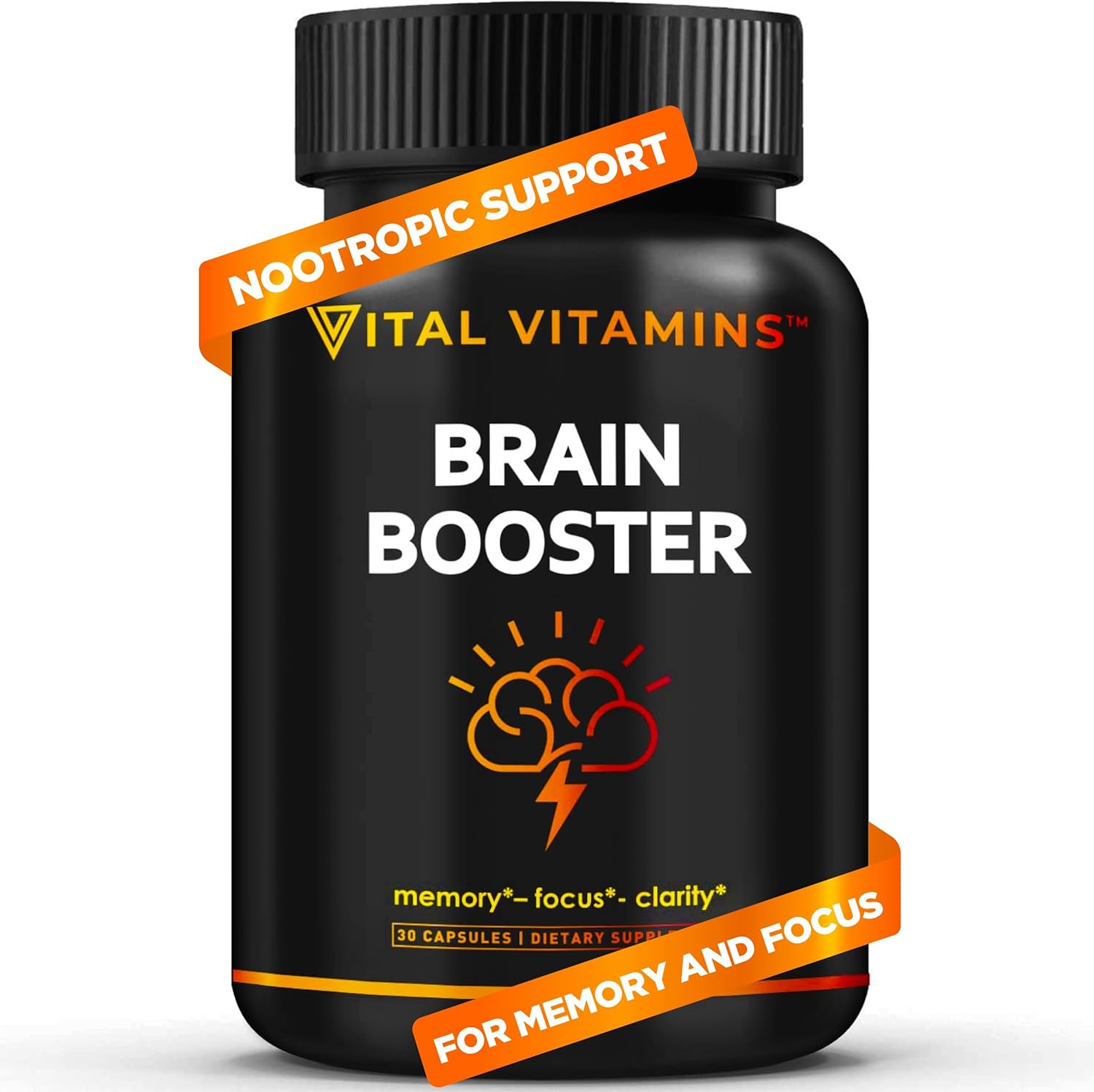 Vital Vitamins Brain Supplements for Memory and Focus – Nootropic Brain Support – Memory, Clarity, Focus, Energy – Vitamin B12, Gingko Biloba, DMAE