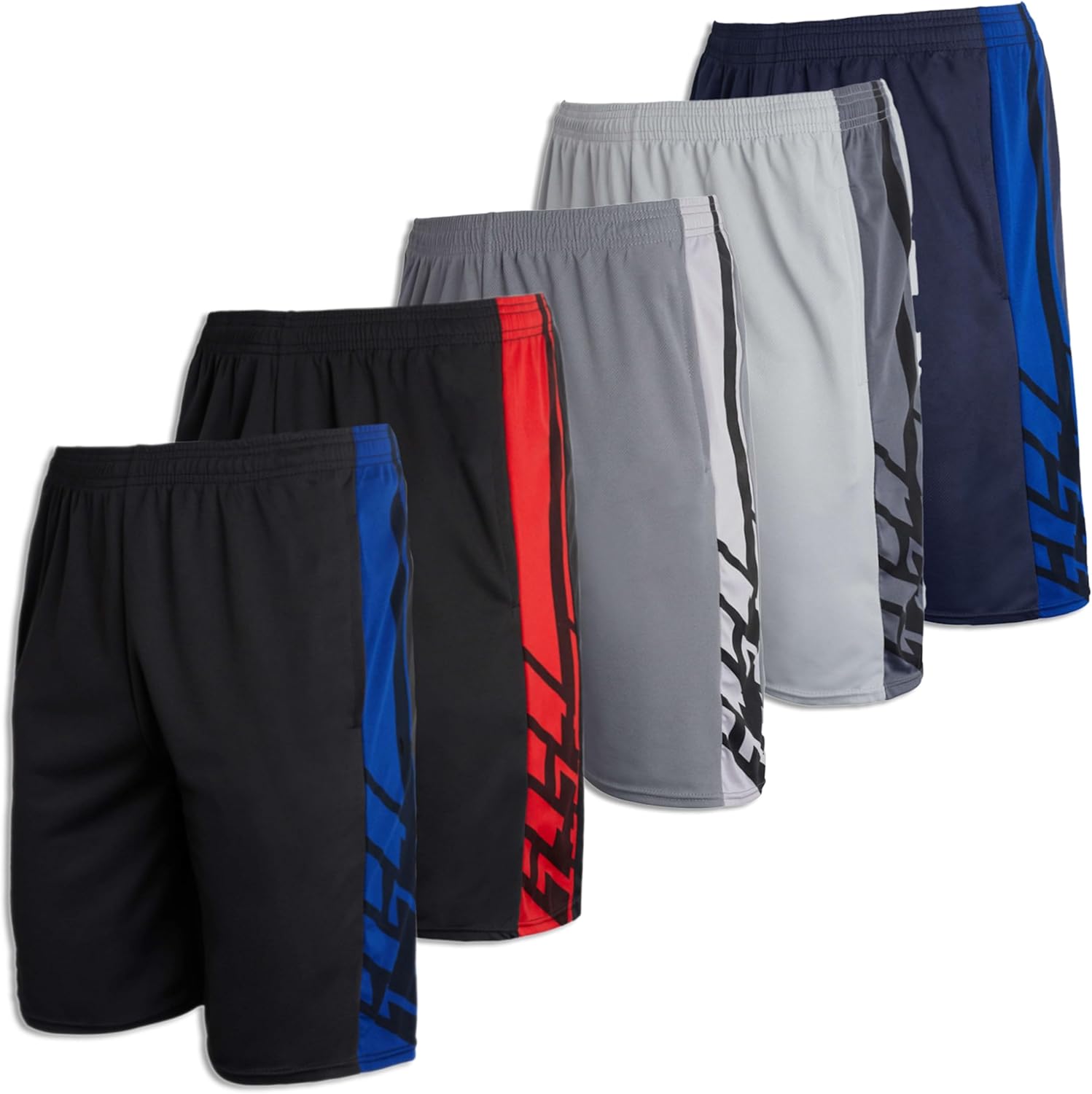 Real Essentials 5 Pack: Men’s Mesh Athletic Basketball Shorts Quick Dry Activewear with Pockets