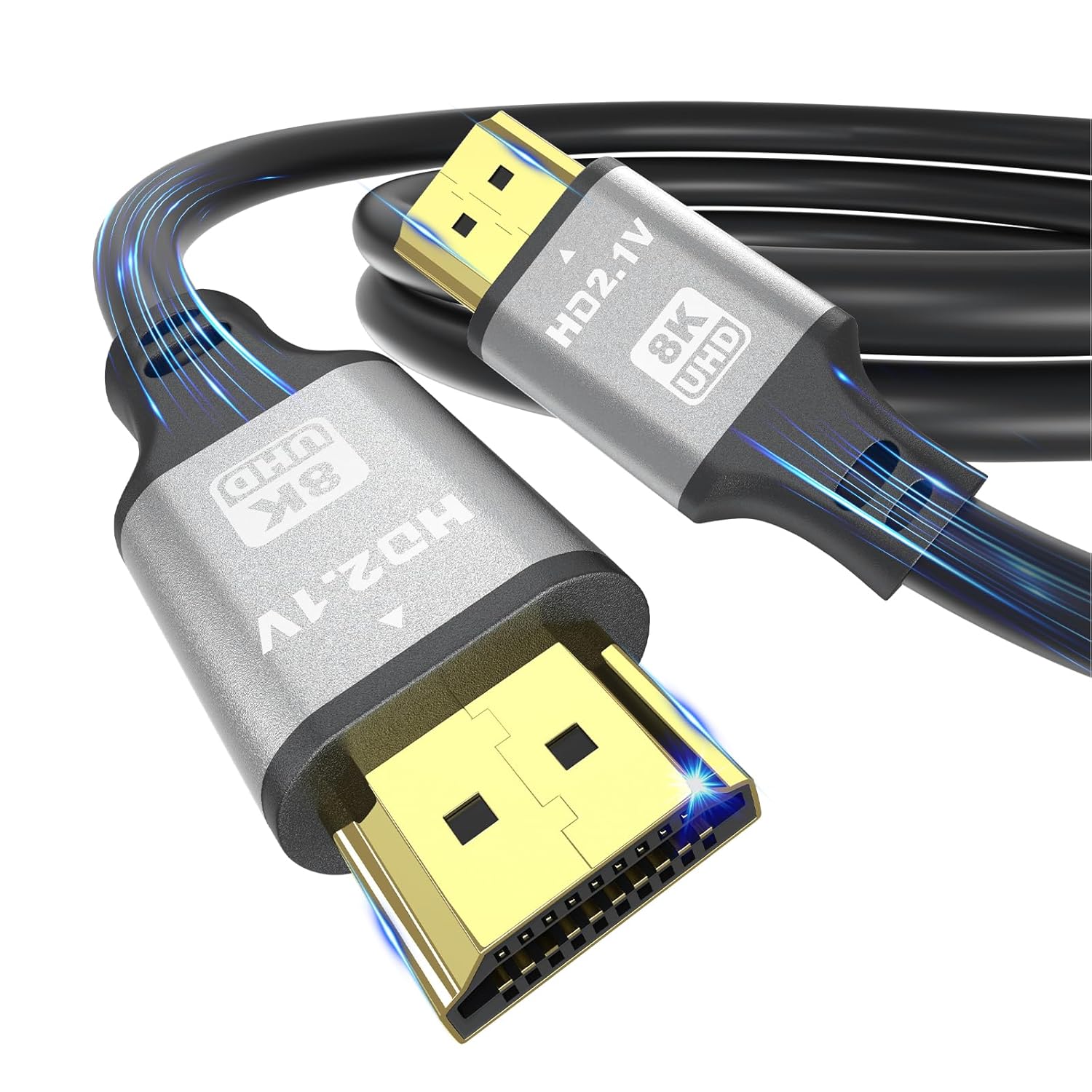 8K HDMI Cable 3 FT, 48Gbps 8K@60Hz 4K@120Hz, HDCP 2.2 & 2.3, DTS:X, HDR 10 Compatible with Roku TV/eARC/3D/PS5/HDTV/Laptop/Blu-ray High Speed HDMI Cable(Silver)