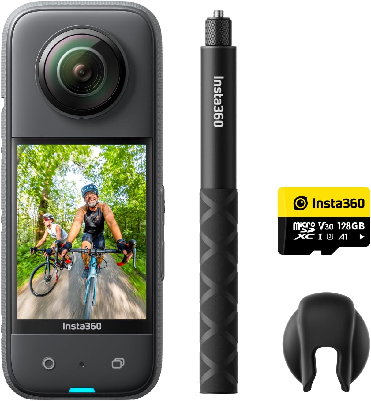 Insta360 X3 128 GB Vlog Kit – 360 Action Camera with 5.7K 360 Active HDR Video, 4K Single-Lens Camera, Waterproof, FlowState Stabilization, 2.29″ Touchscreen, AI Editing, for Motorcycle, Wintersports