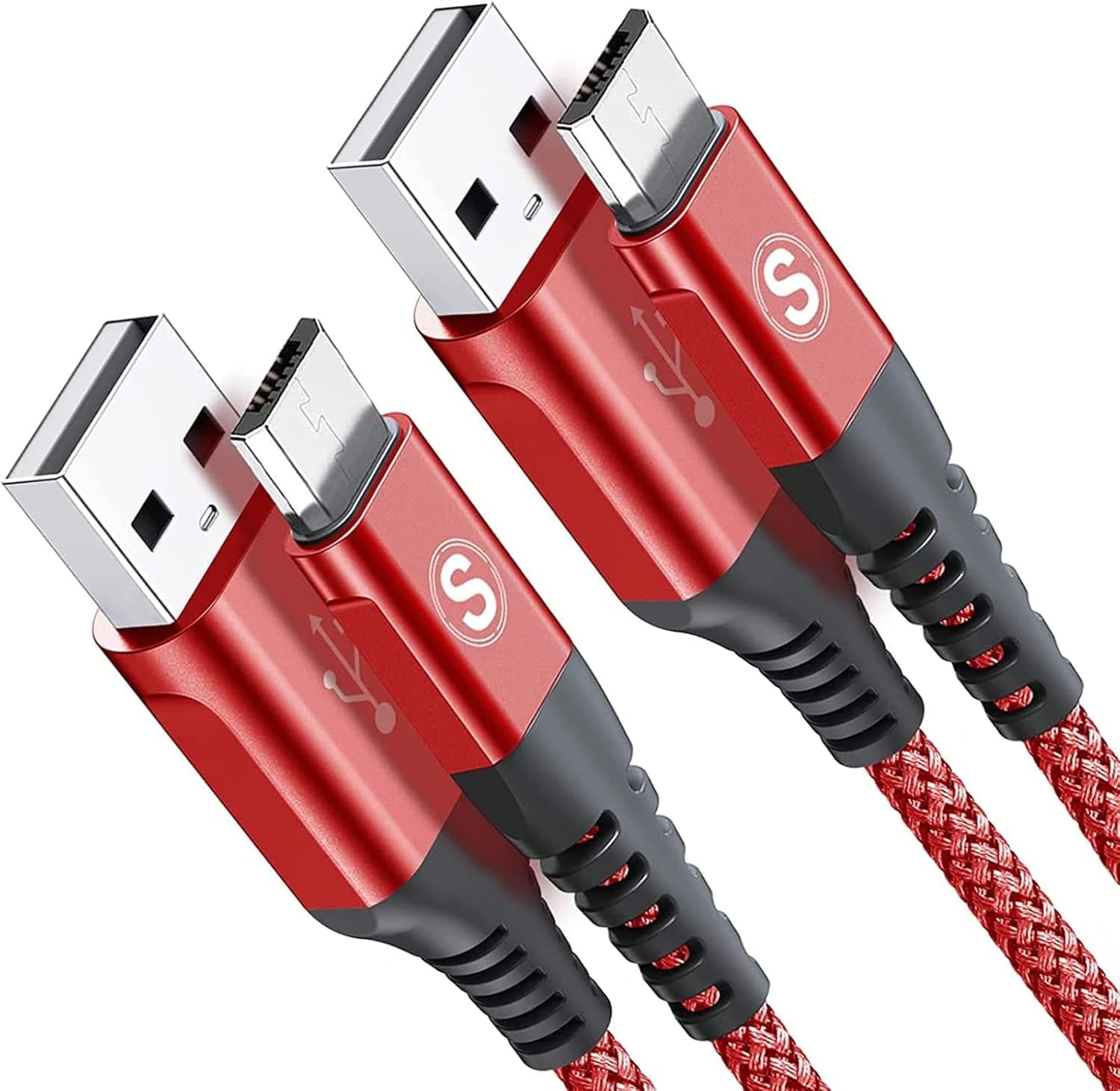 sweguard Micro USB Cable 6.6ft 2-Pack Android Charger Cable, Micro USB Nylon Braided Charger Cord for Samsung Galaxy S7 Edge S6 S2 J7 J5 J3 J3V J2,LG K10 V10,Moto E6 5 4,PS4-Red