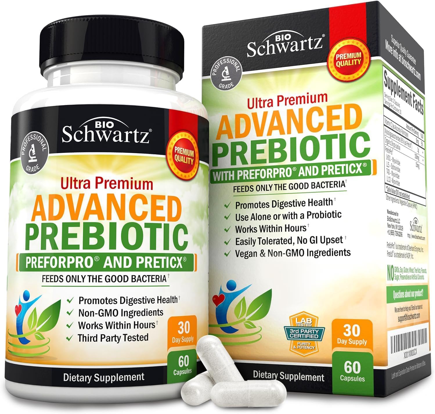 Prebiotics for Advanced Gut Health – Immune System Support & Dietary Fiber – Fuels Good Bacteria Growth to Promote Digestive Health – Gas & Digestion Support – Probiotics for Men & Women – 60 Capsules