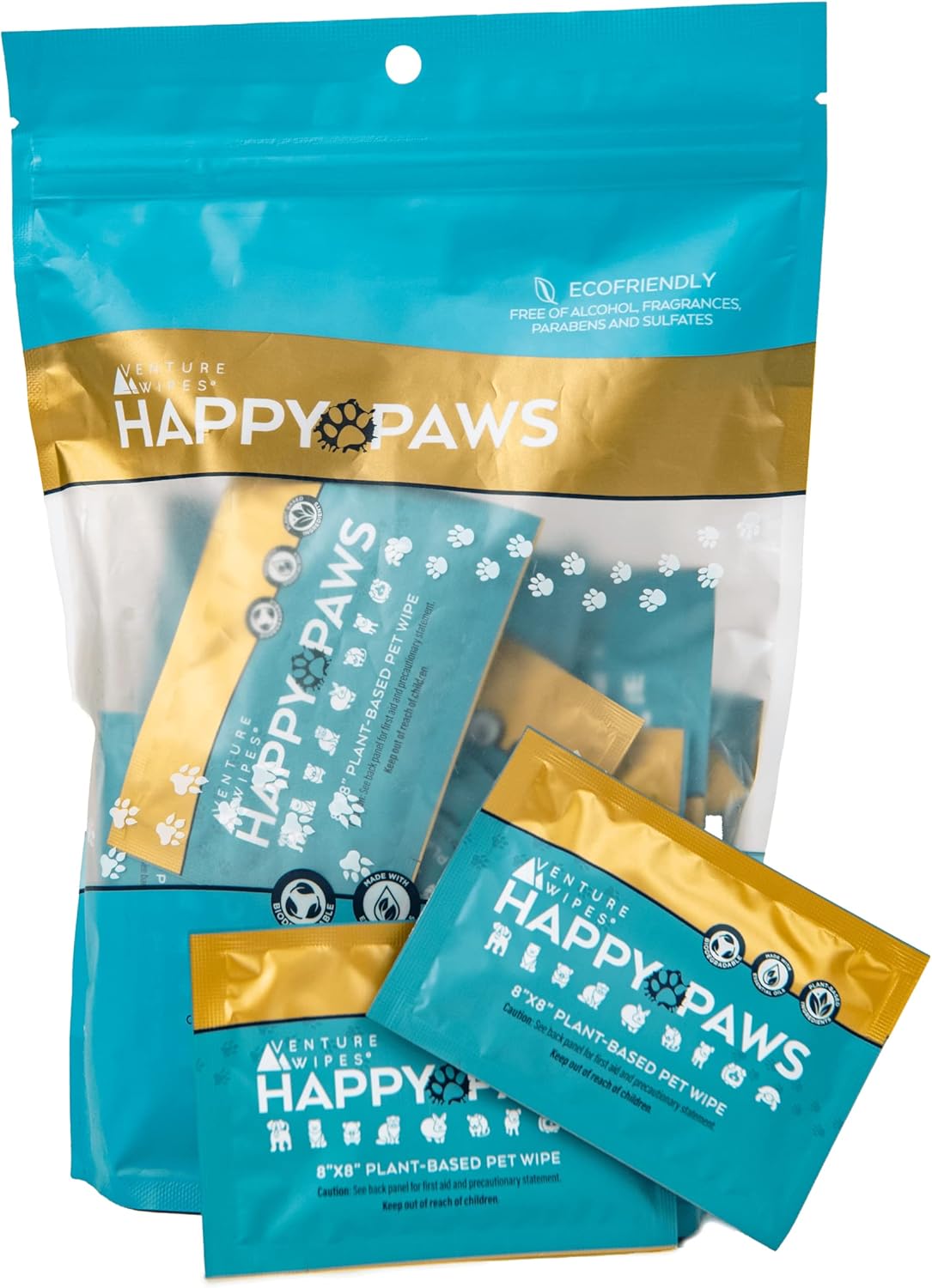 Venture Wipes Happy Paws – Natural Pet Wipes for Dogs and Cats – Biodegradable Grooming Wipes for Paws, Eyes, Ears, Glands, and More – Large Cleansing Cloths for Pet Care Essentials (20 Count)