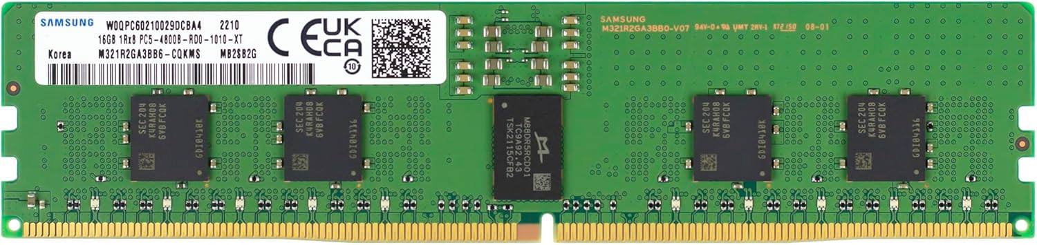 Samsung 16GB DDR5 4800MHz PC5-38400 ECC RDIMM 1Rx8 Single Rank 1.1V Registered DIMM 288-Pin Server RAM Memory M321R2GA3BB6-CQK