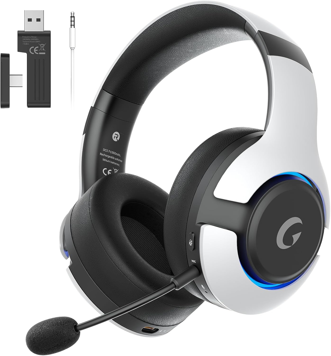 Wireless Gaming Headset for PS5, PS4, Elden Ring, PC, Mac, Switch, Bluetooth 5.3 Gaming Headphones with Noise Canceling Microphone, 45H Battery, Headset Wireless for PS5, RGB Light, White