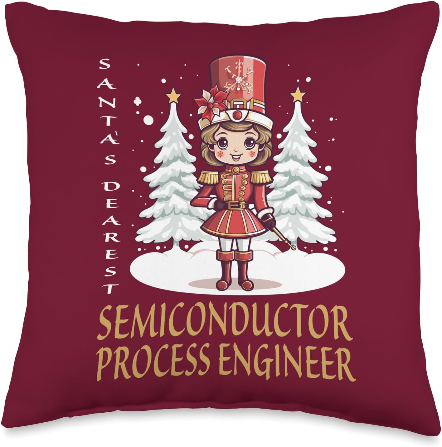 Semiconductor Process Engineer Christmas Female Nutcracker Throw Pillow, 16×16, Multicolor