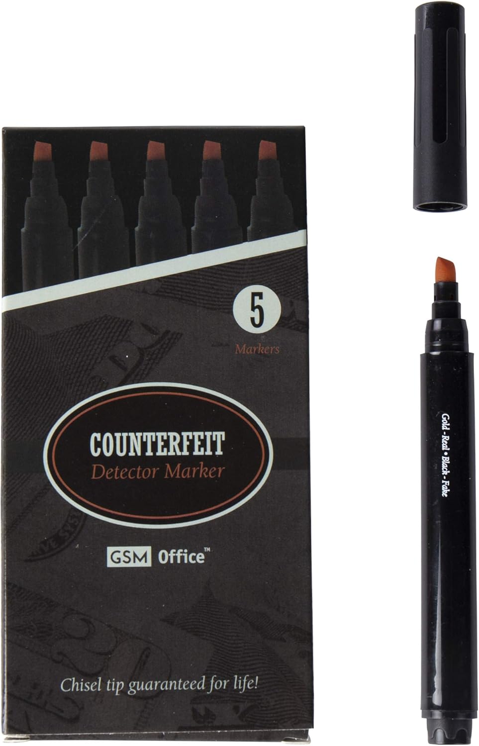 Counterfeit Money Bill Detector Pens, Markers – Detects Fake Currency – 5 Pack