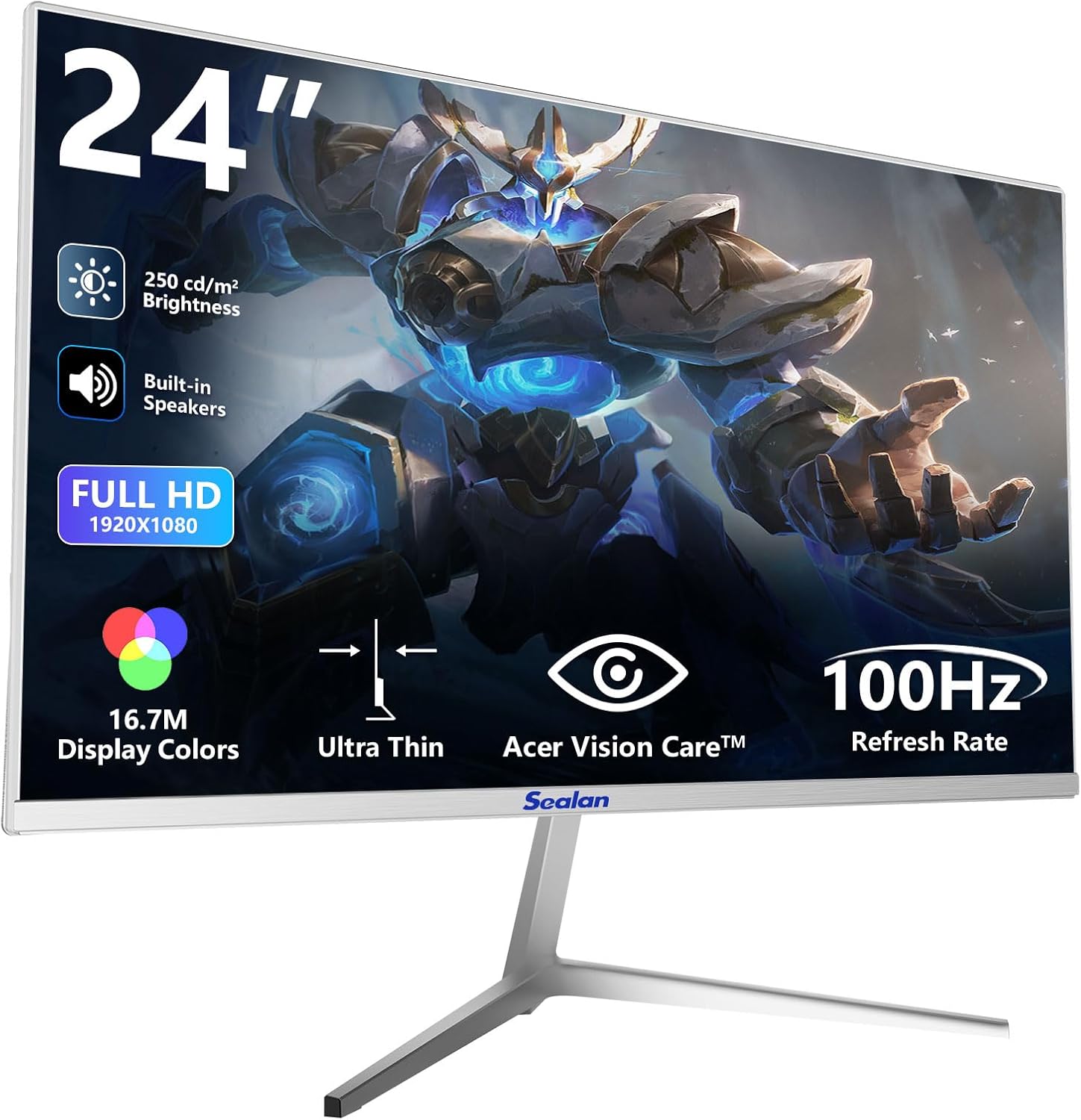 24 inchMonitor 100Hz Refresh Rate 16:9 Aspect Ratio Ergonomic Tilt & VESA Compatible – Home Office Gaming Monitor Sync FHD 1920x1080p Built-in Speakers Visual Experience for Work & Play