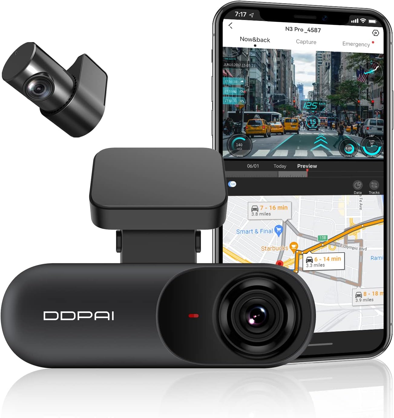 DDPAI 2.5K Dual Car Dash Cam Front and Rear 1600P+1080P Built-in WiFi GPS G-Sensor with Smart APP Control Night Vision, Wide Dynamic Range, 24 Hours Parking Monitor, Support 512GB TF Cards, N3 PRO