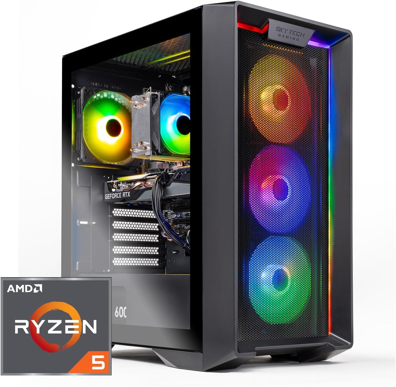 Skytech Nebula Gaming PC Desktop, Ryzen 5 5500 3.6 GHz (4.2GHz Turbo Boost), AMD RX 6500XT 4GB GDDR6, 1TB SSD, 16GB DDR4 RAM 3200, 650W Gold PSU, Wi-Fi, Win 11