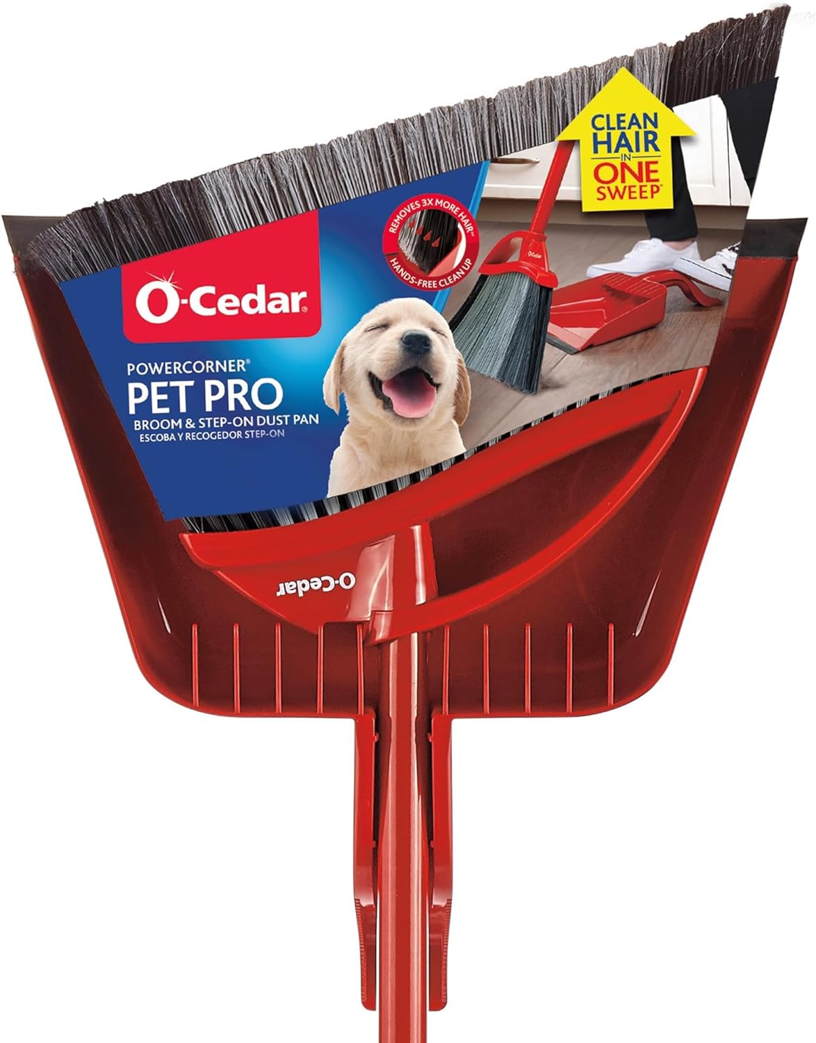 O-Cedar Pet Pro Broom with Step-On Dustpan | Remove 99% with One Sweep | DustPan Removes 3 Times More Pet Hair | Quiet Cleaning Tool for Cat and Dog Owners