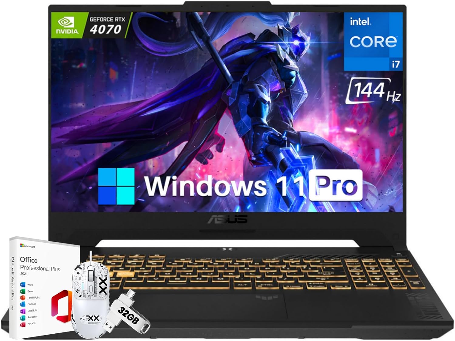 ASUS TUF F15 Newest Gaming Laptop, NVIDIA GeForce RTX 4070, 15.6″ 144Hz FHD IPS, Intel 13th Core i7-13620H, 16 GB DDR5, 1 TB SSD, Wi-Fi 6, Win 11 Pro & Office Pro Lifetime License, Gaming Mouse & UFD