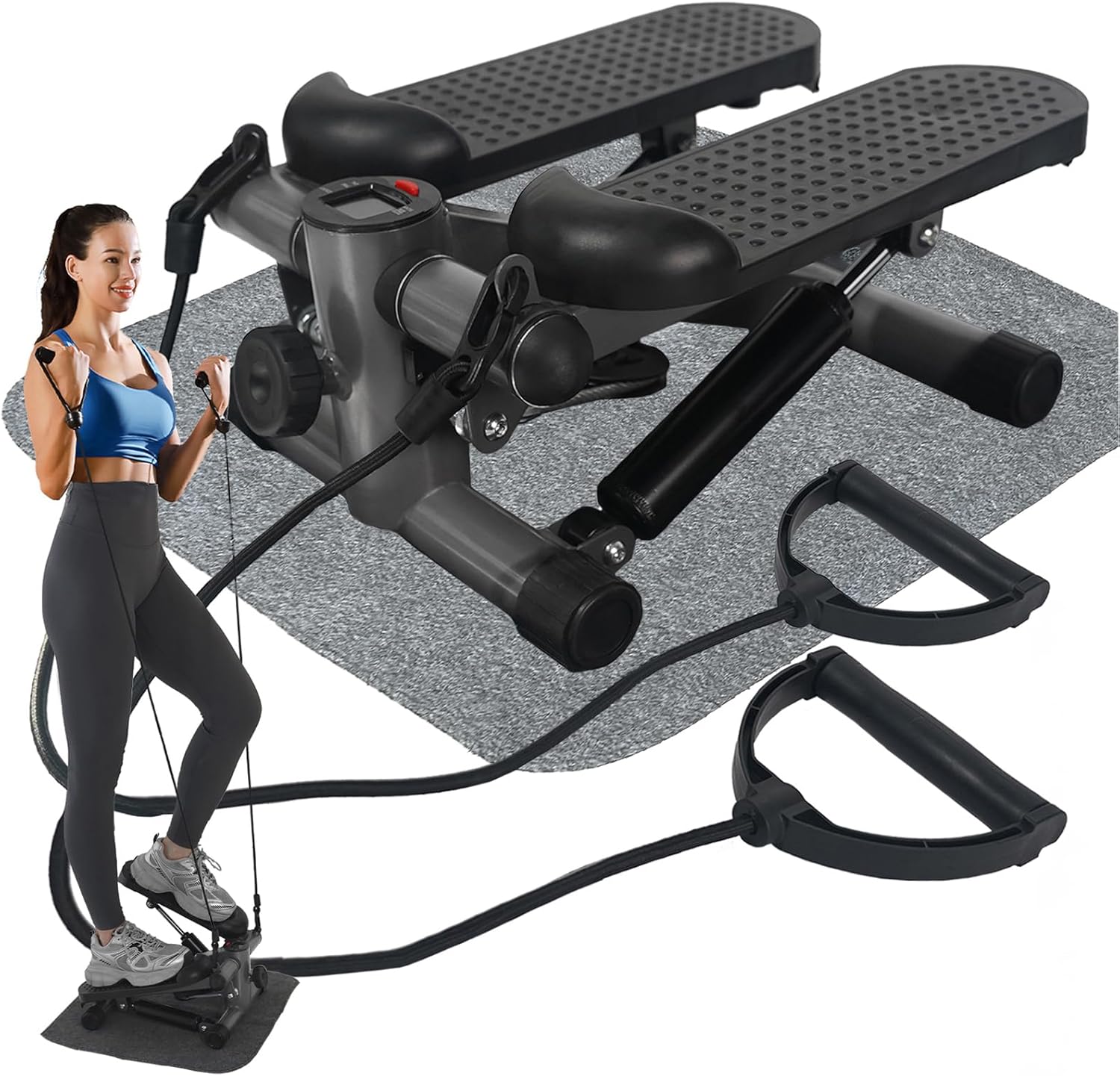 Steppers for Exercise, Mini Stair Under Desk Bike Pedal Exerciser with LCD Monitor & Resistance Bands Carpet