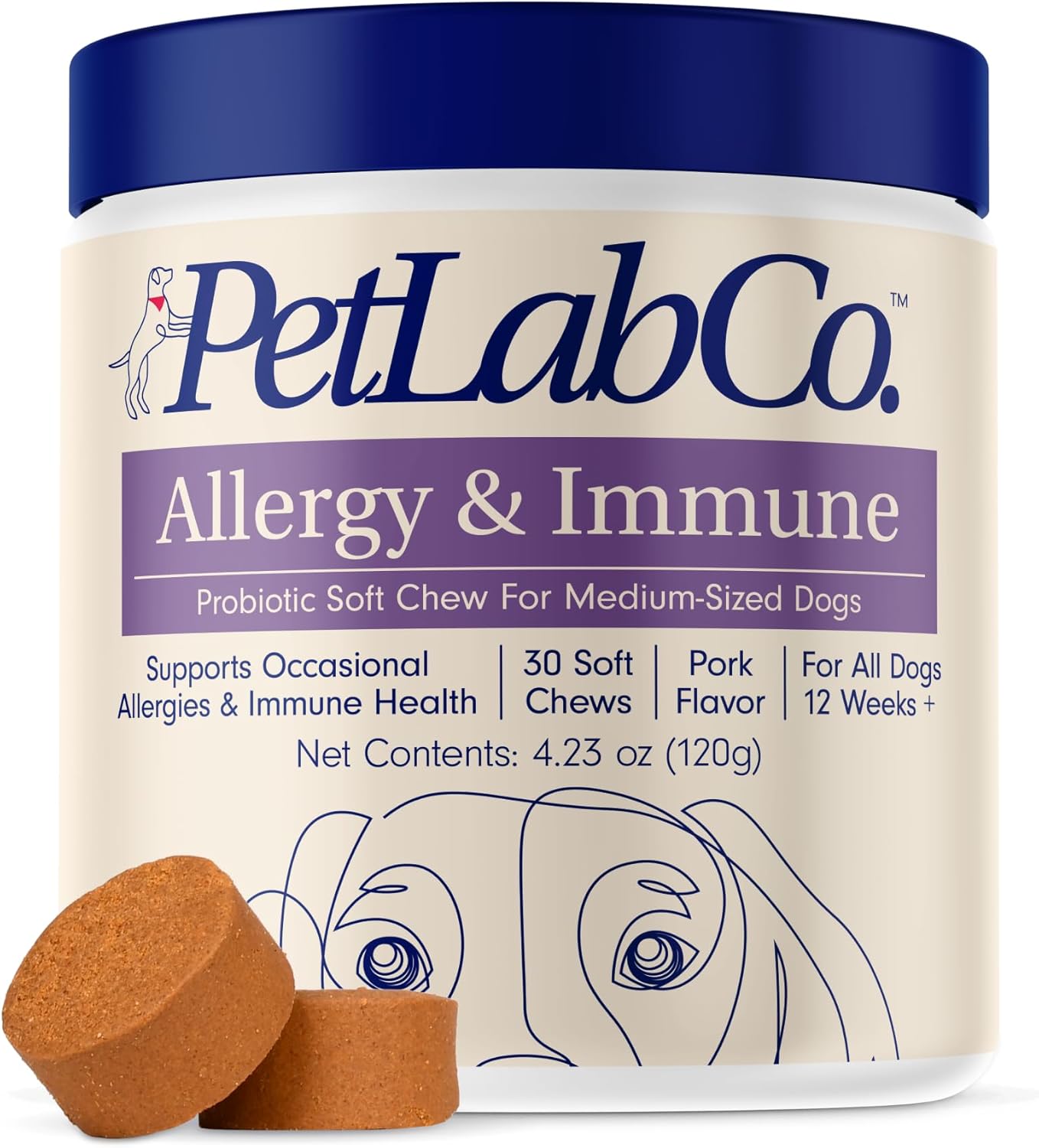 PetLab Co. Allergy & Immune Daily Probiotics for Dogs. Supports Yeast Production, Seasonal Allergies, Intermittent Itchiness, Gut & Digestive Health for Medium Size Dogs – 30 Chews