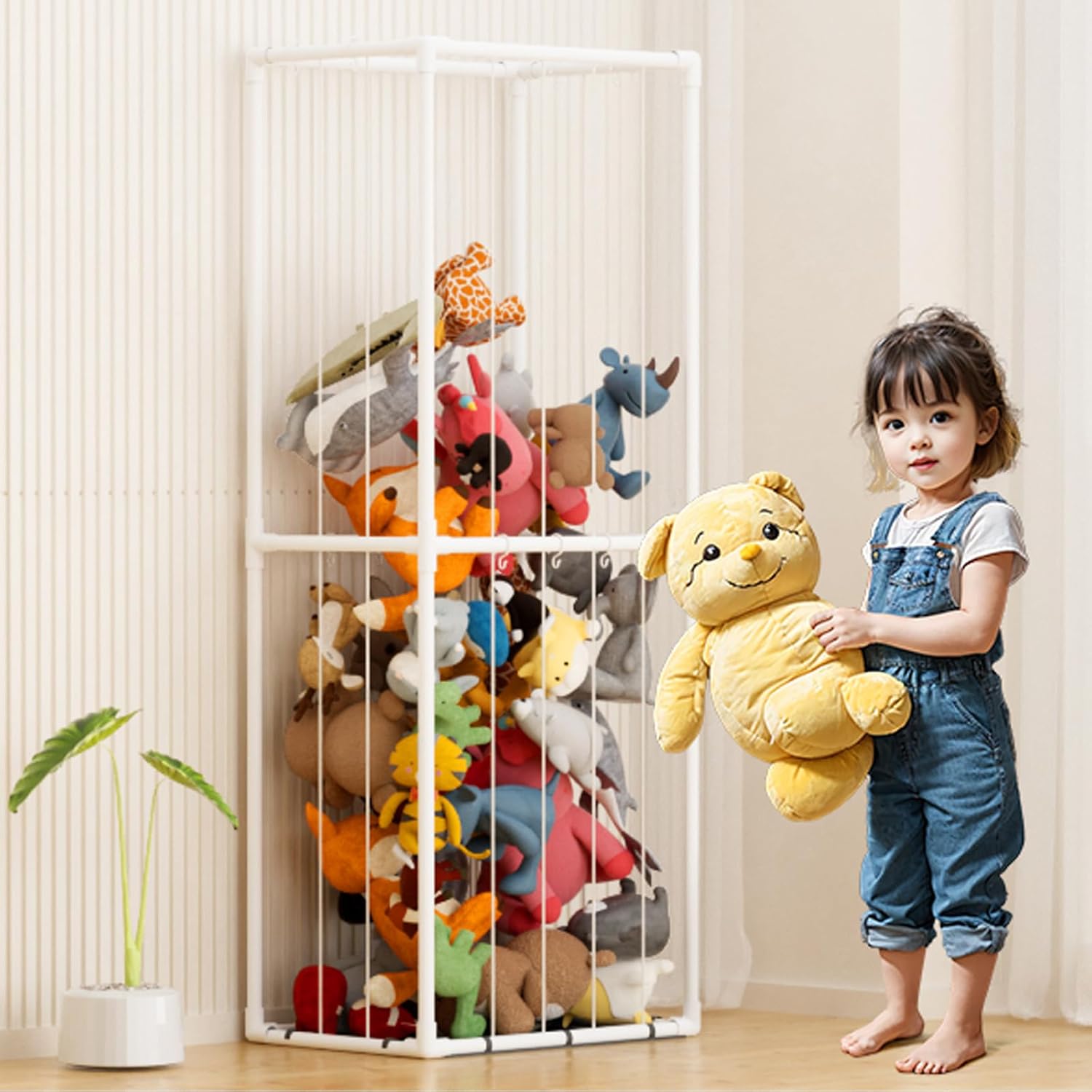 67i Extra Large Stuffed Animal Storage Zoo Kids Toy Storage Holder Organizer PVC Plush Storage Organizer Shelf Playroom Storage Kids Room Organization Corner Nursery Decoration (63″x23.6″x13.7″)